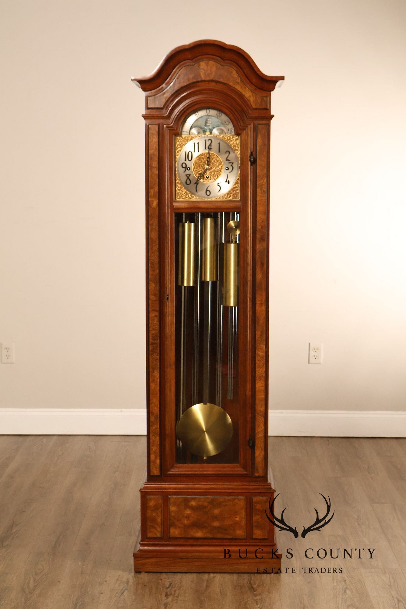 Herschede Burl Wood Five Tube Grandfather Clock