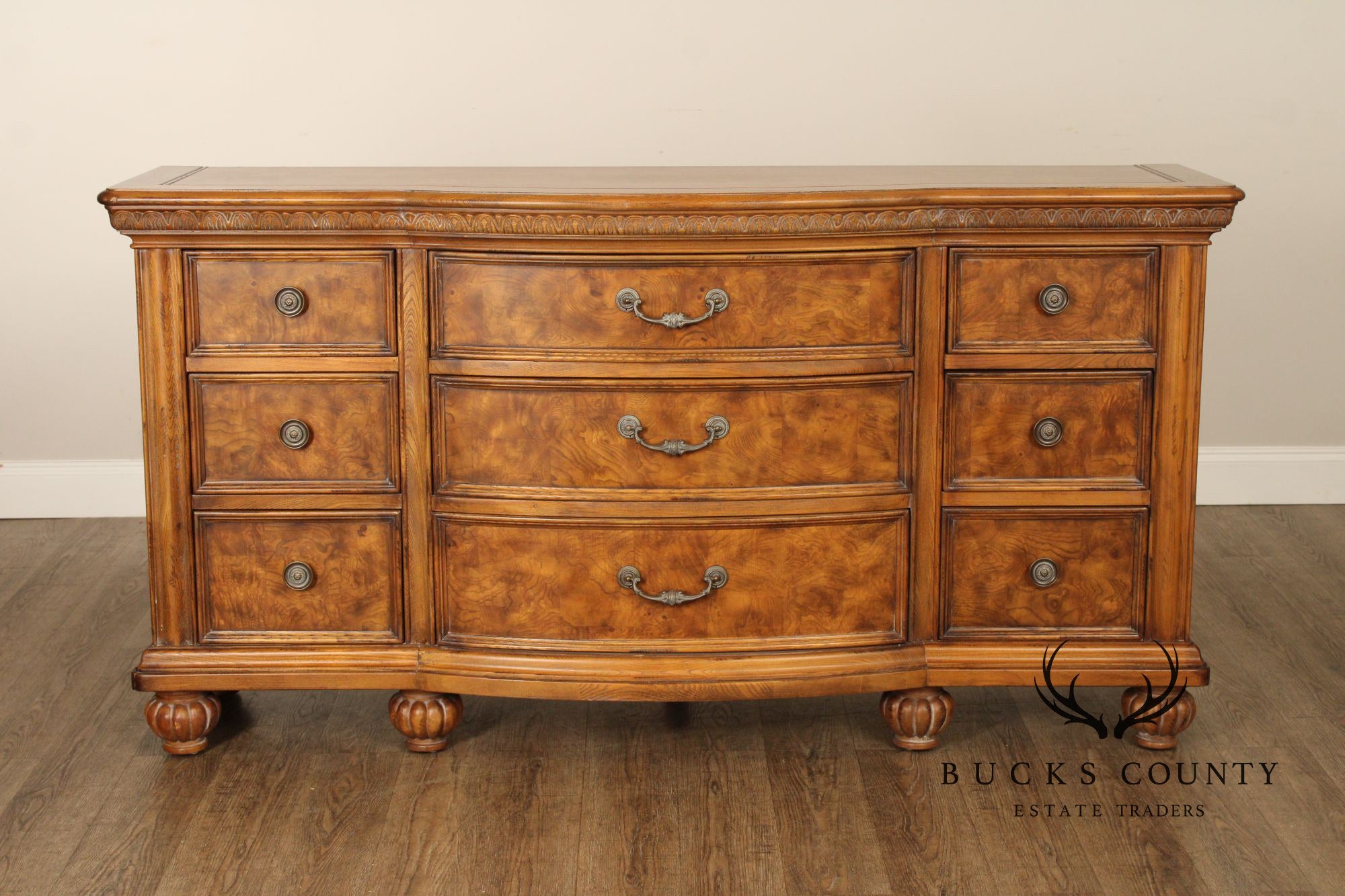 Lane Italian Provincial Style Burl Wood Triple Dresser