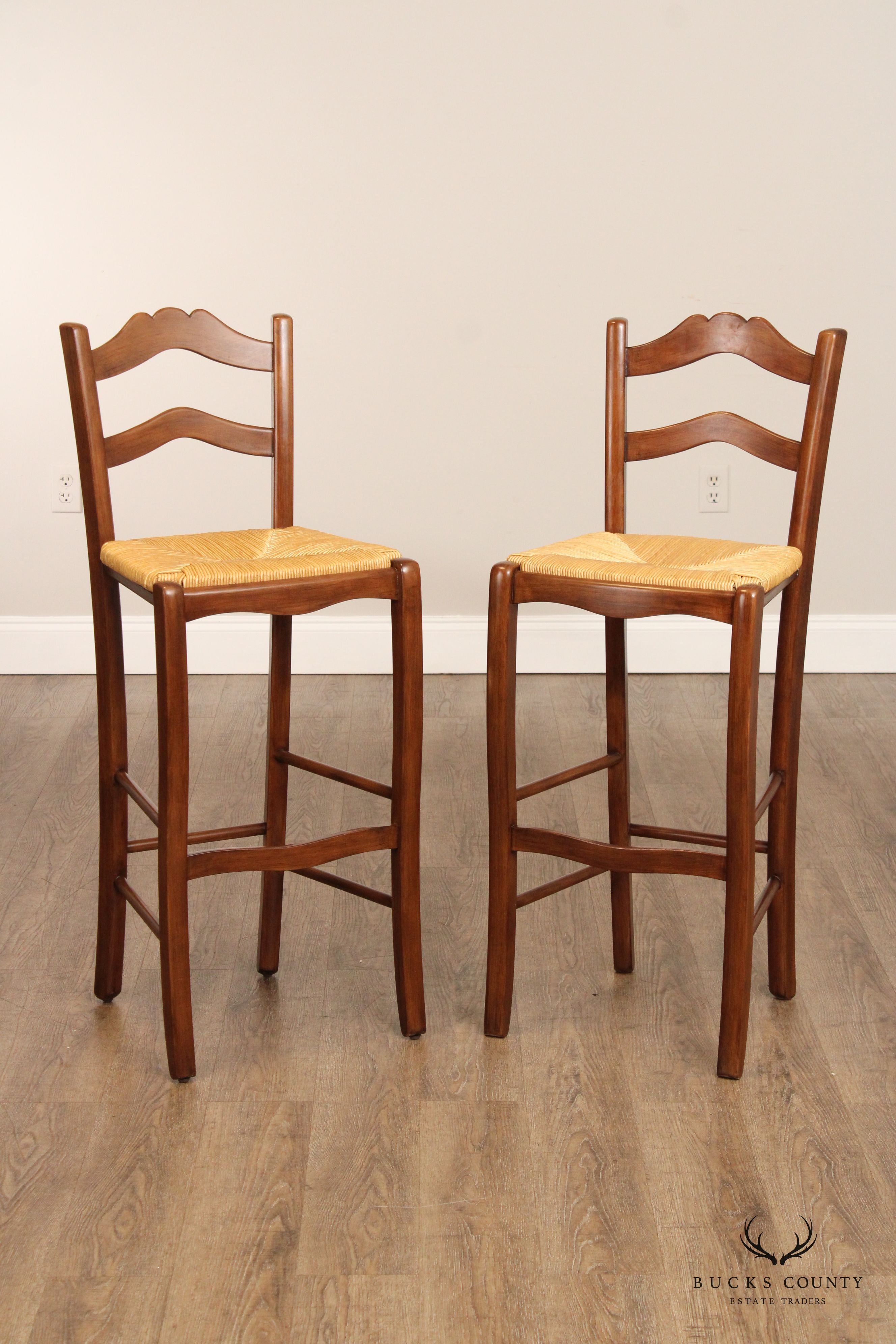 Ballard Designs 'LeMans' French Country Style Pair of Rush Seat Bar Stools