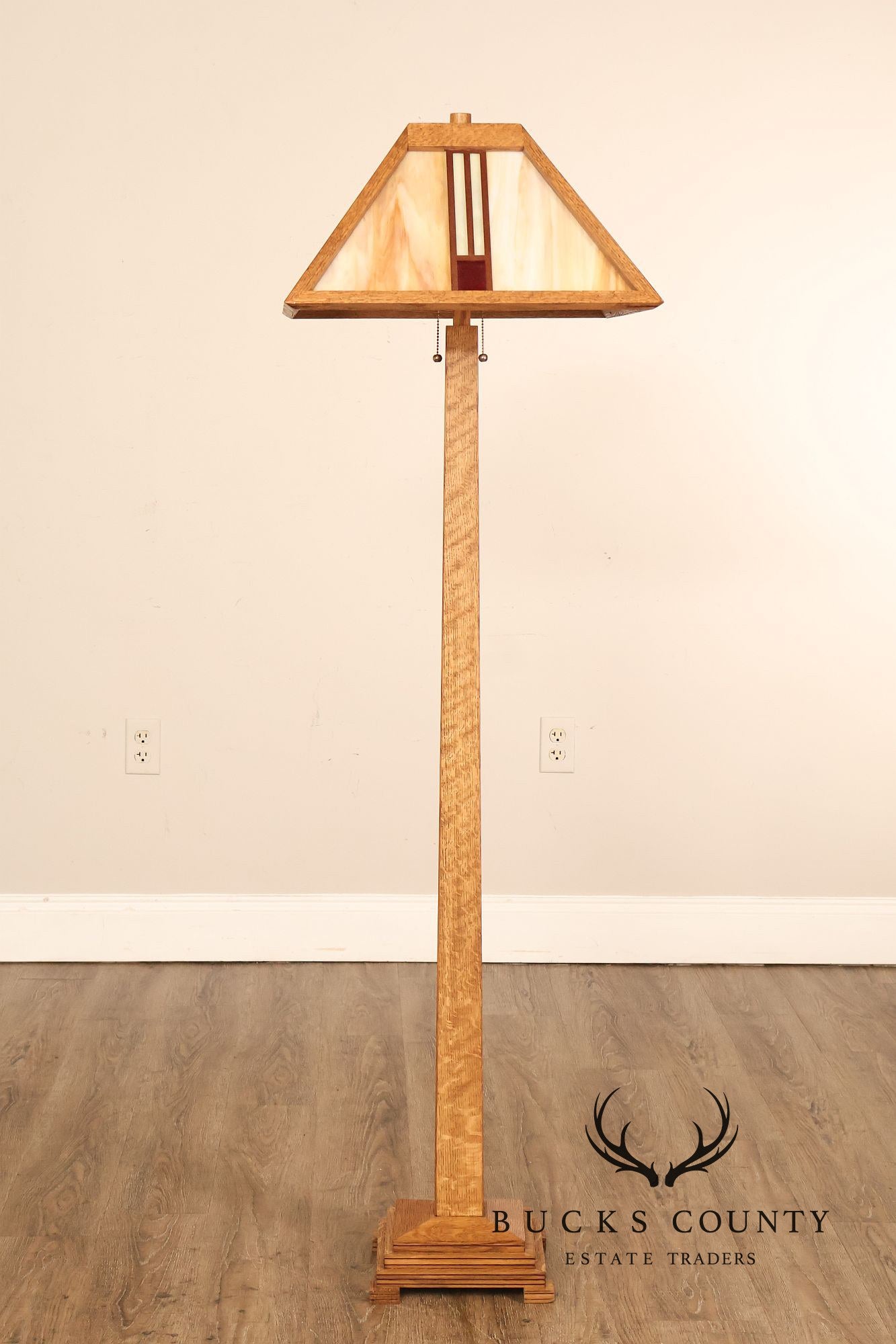 Ppl Fine Woodworking Mission Oak and Stained Glass Floor Lamp