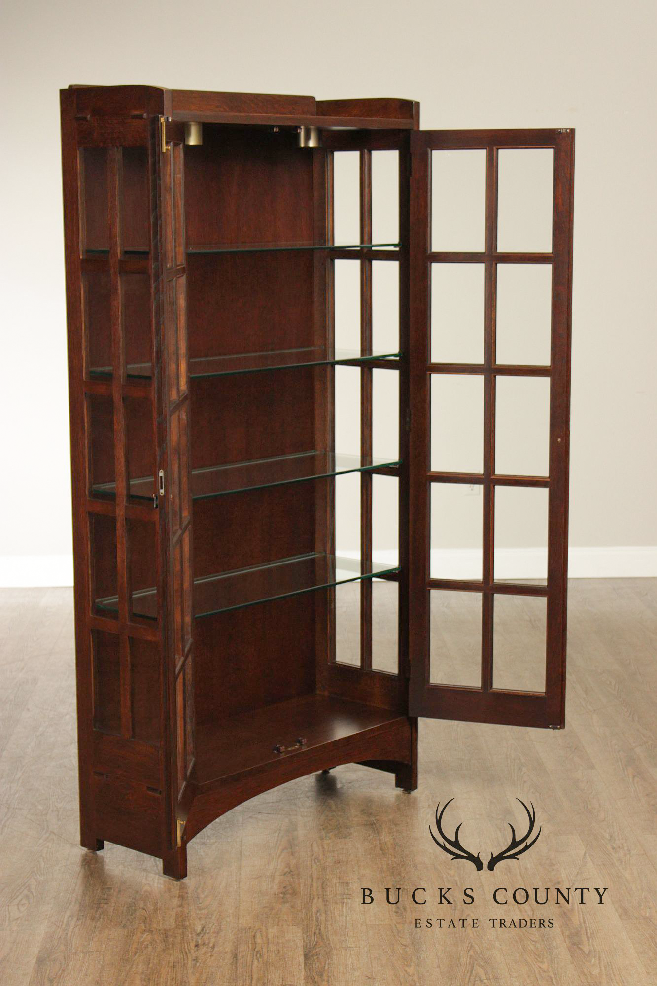 Stickley Mission Collection Oak Lighted Display Cabinet