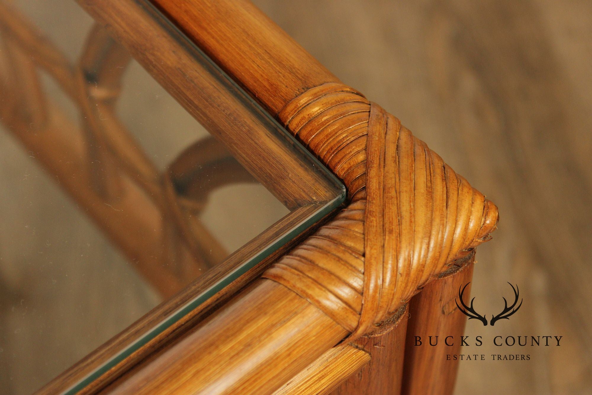 South Sea Rattan  'New Kauai' Glass Top Side Table