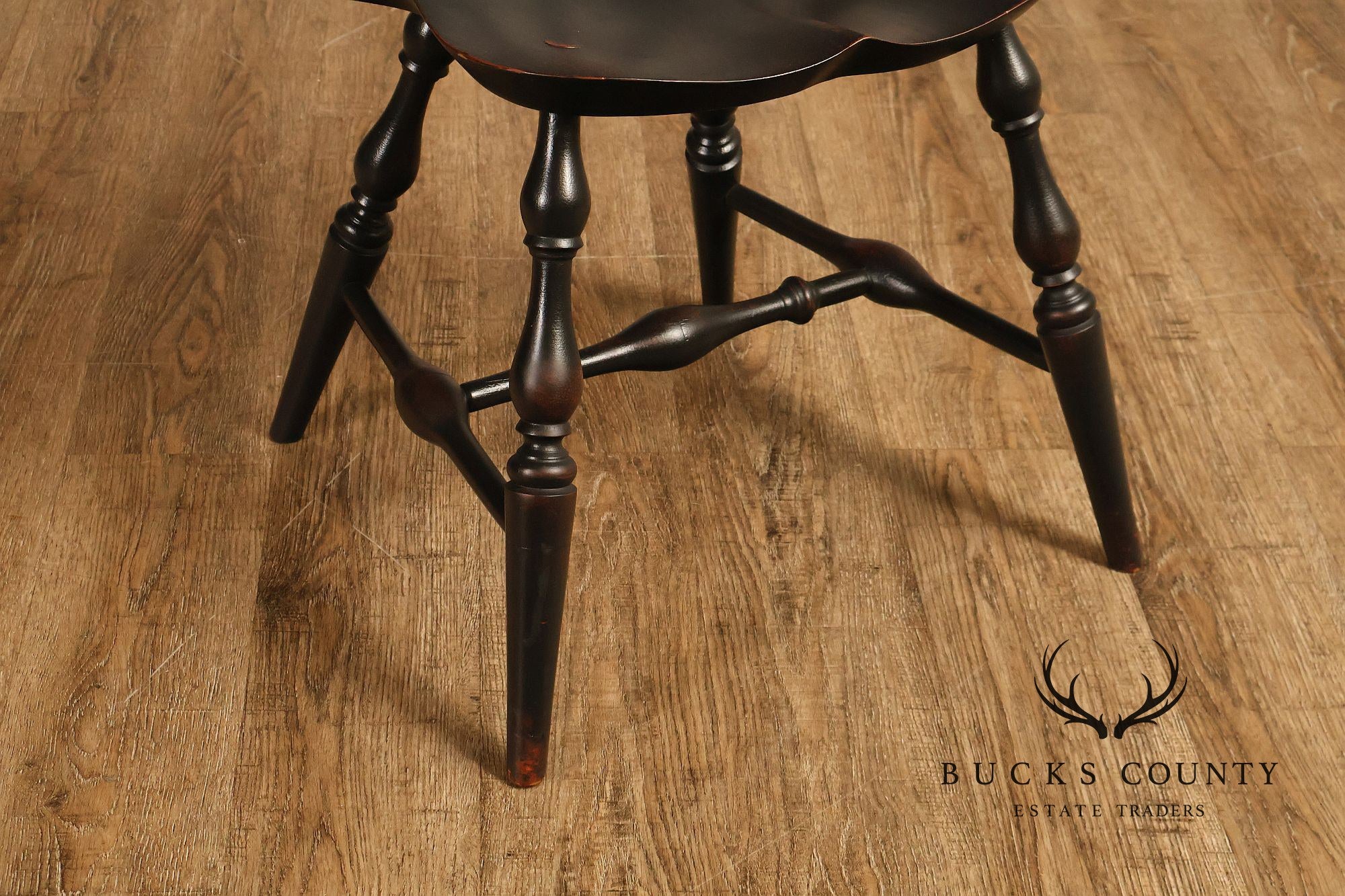 Custom Set Of Four Black Over Red Painted Fan Back Windsor Dining Chairs