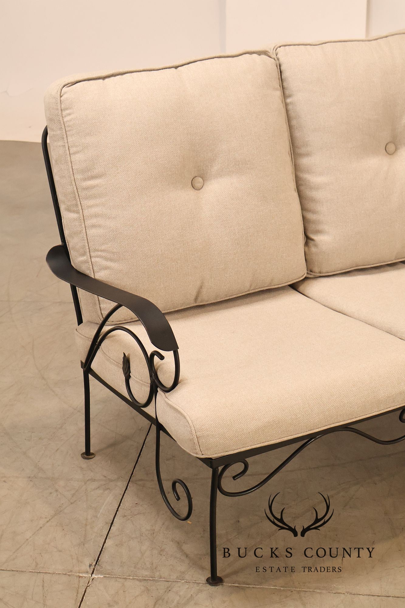 Vintage Wrought Iron Patio Garden Sofa With Cushions