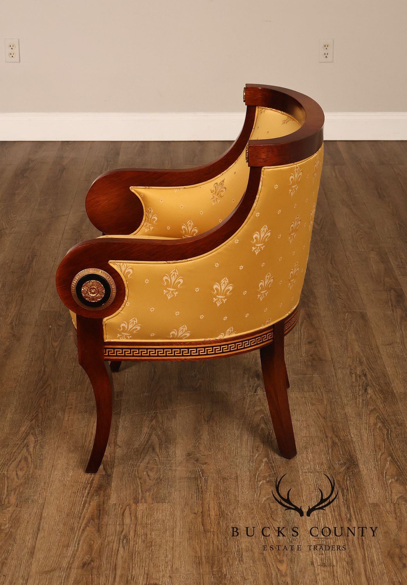 Neoclassical Empire Style Mahogany Barrel Back Armchair