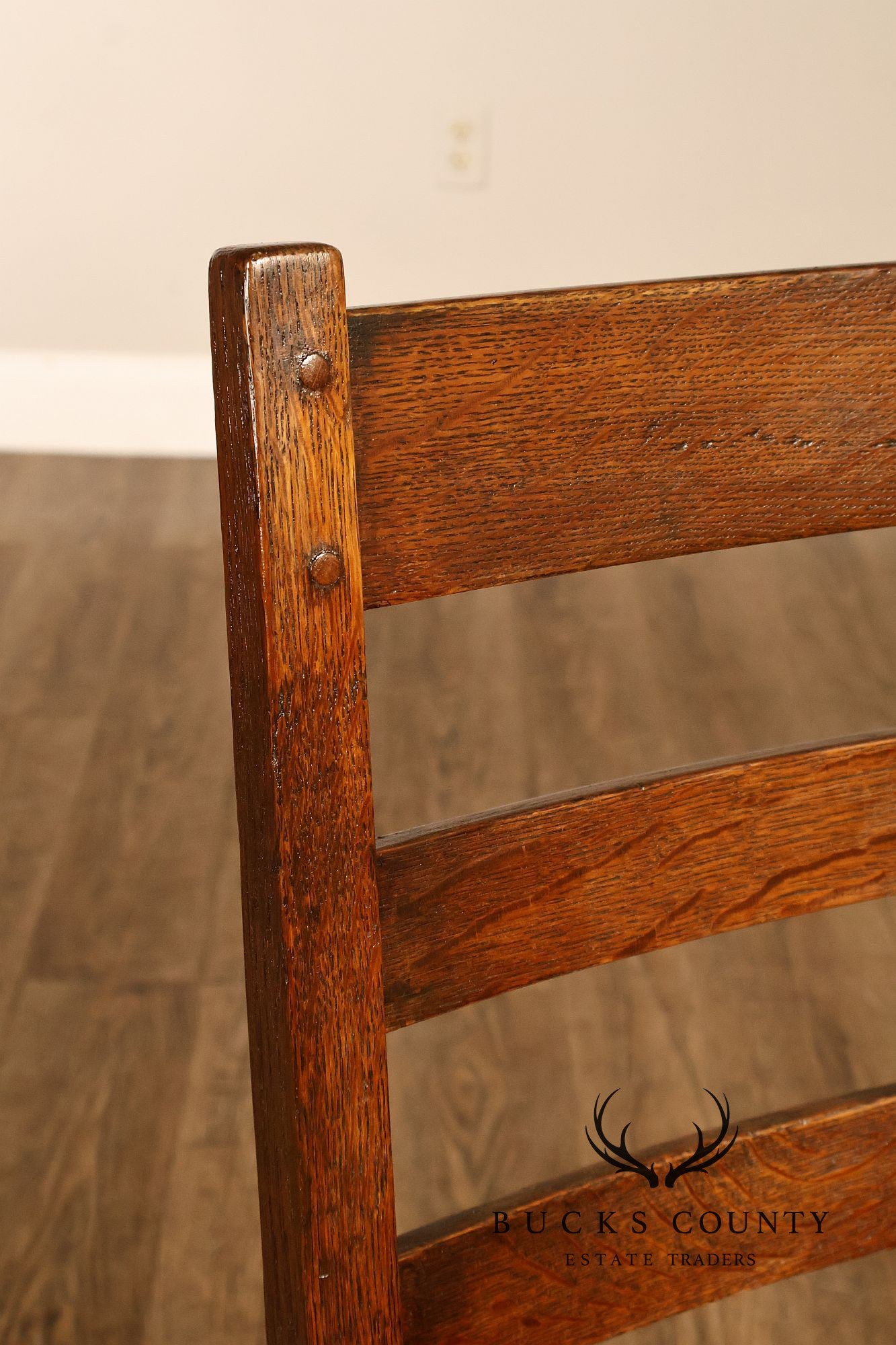 Antique L. & J.G. Stickley Mission Oak Set Of Four Ladder Back Dining Chairs