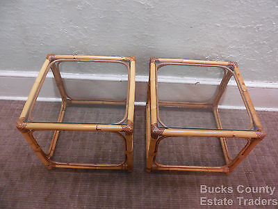 Vintage Quality Rattan Pair of Square Cube End Tables (B)