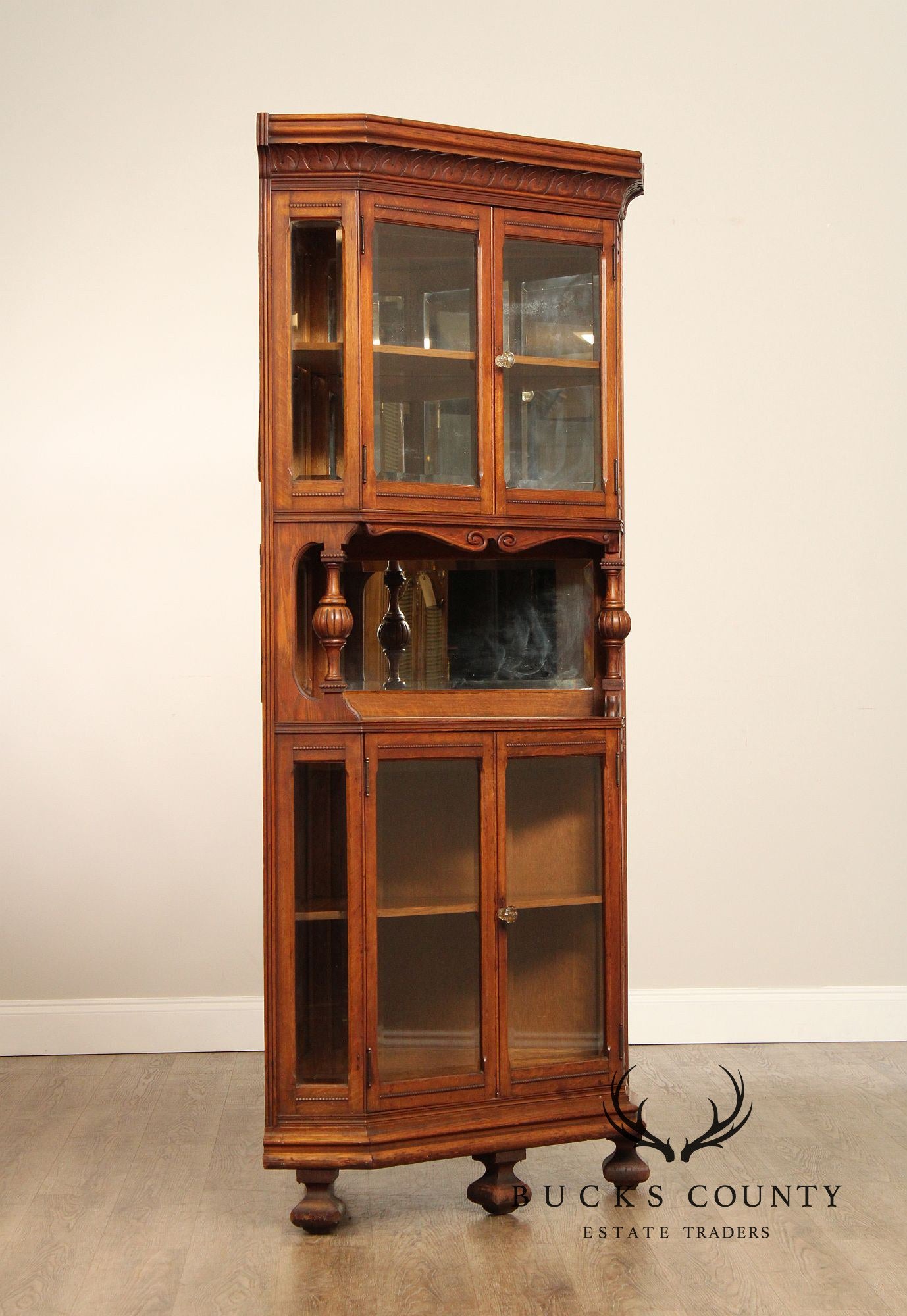 Antique Victorian Oak Corner China Cabinet