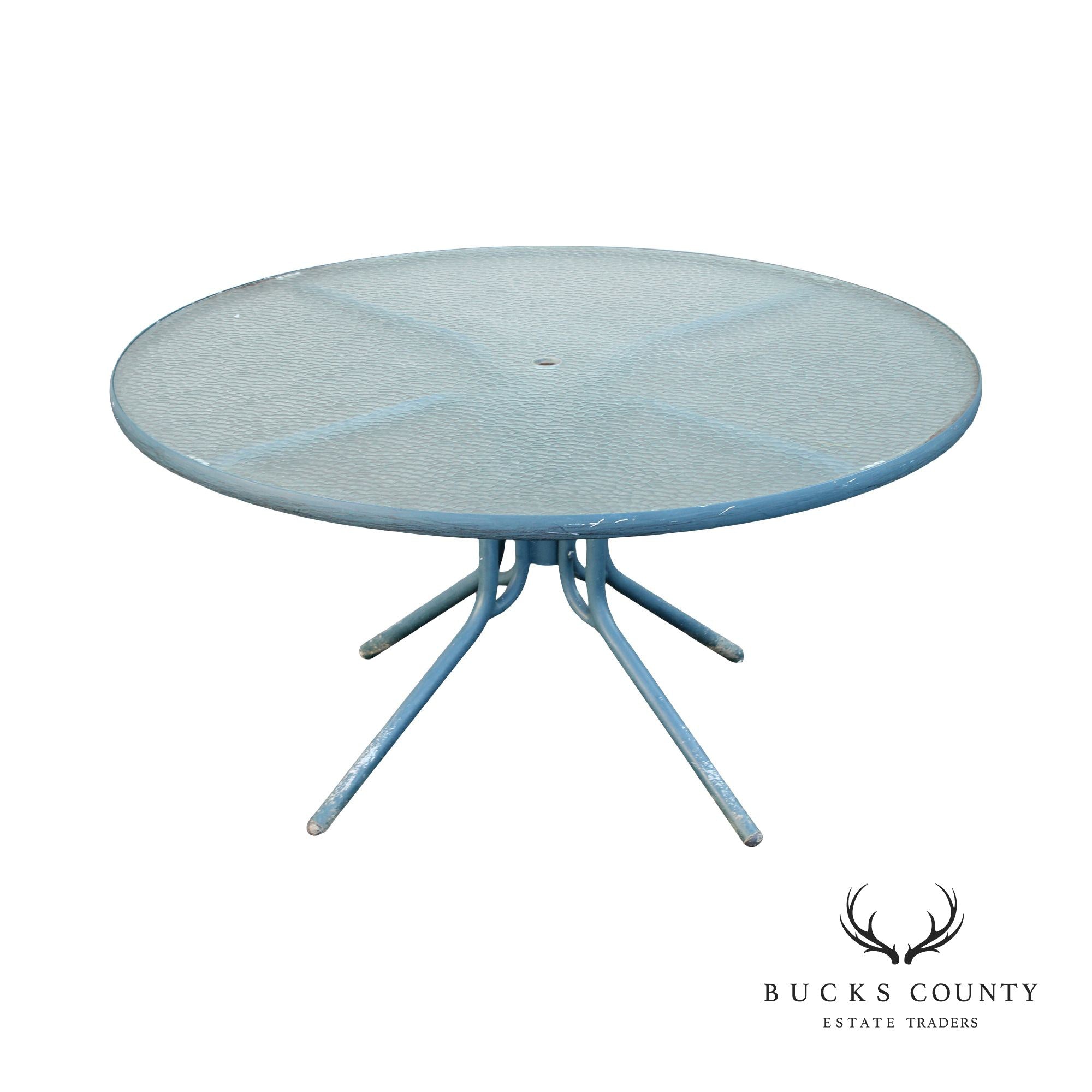 Mid Century Modern Round Glass Top Outdoor Patio Table