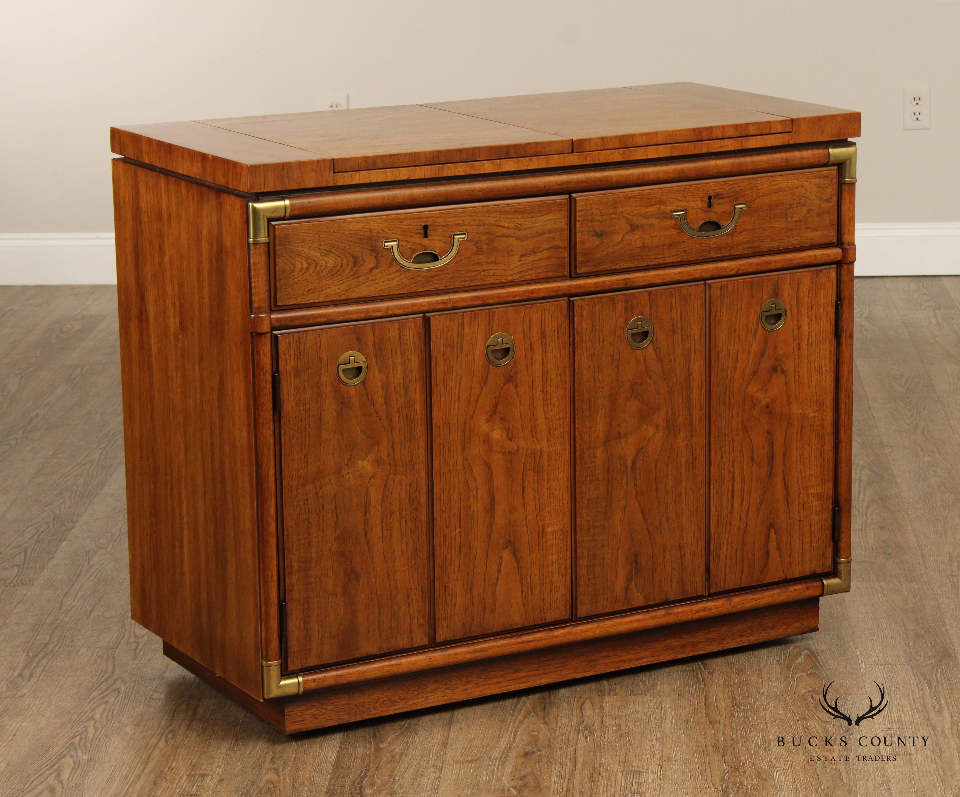 Drexel Heritage 'Accolade' Campaign Style Walnut Flip Top Server