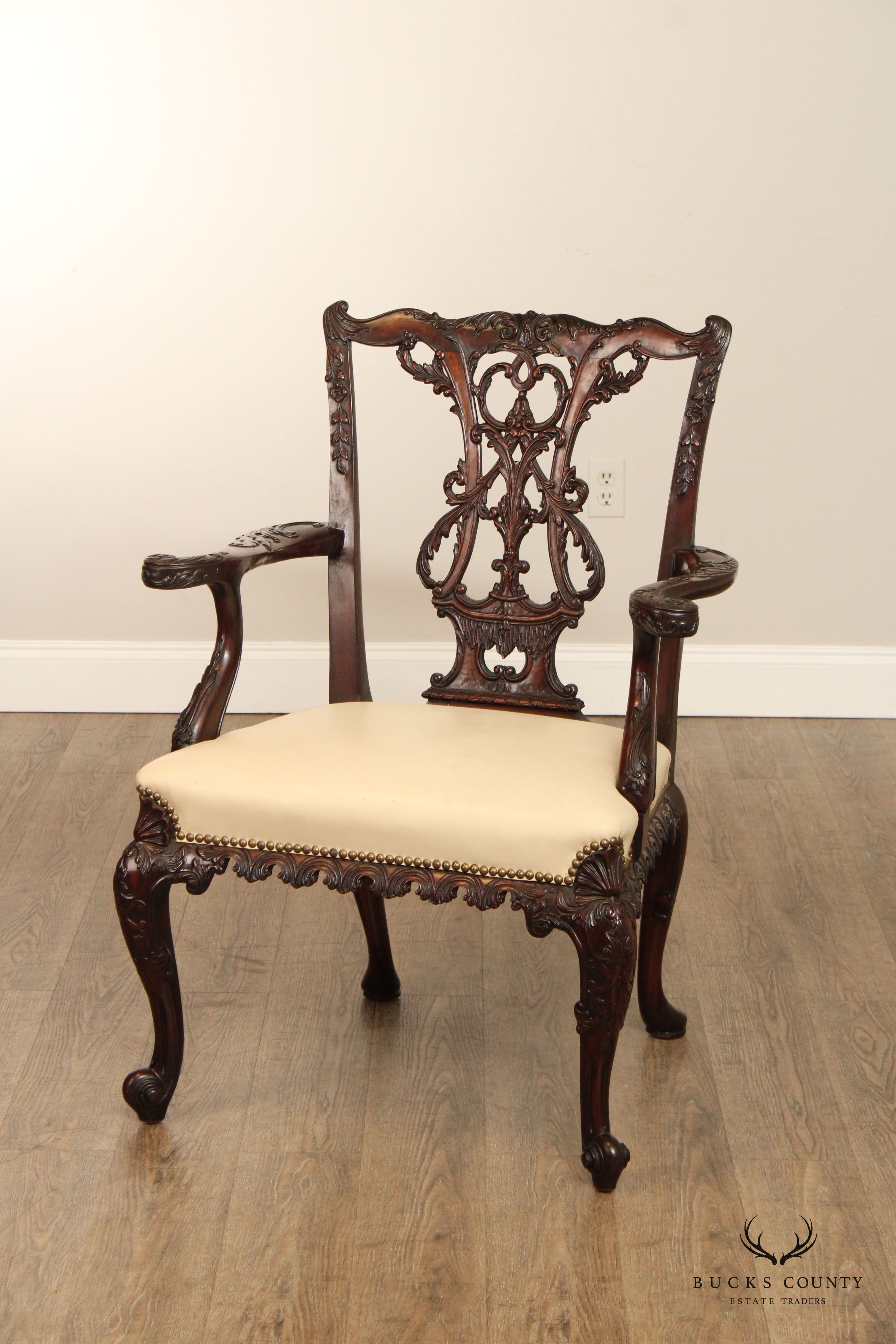 Antique Georgian Style Carved Mahogany  Armchair