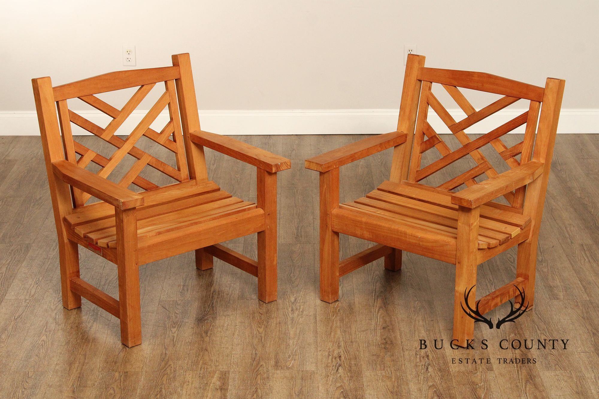 Charles Verey Pair of Teak Outdoor Patio Armchairs