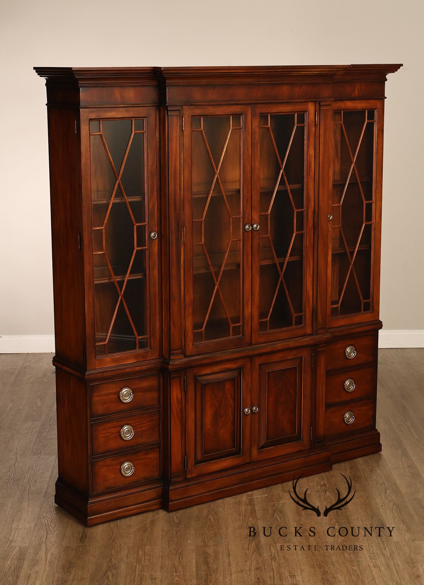 Ethan Allen Newport Collection Mahogany Four Door Breakfront China Cabinet