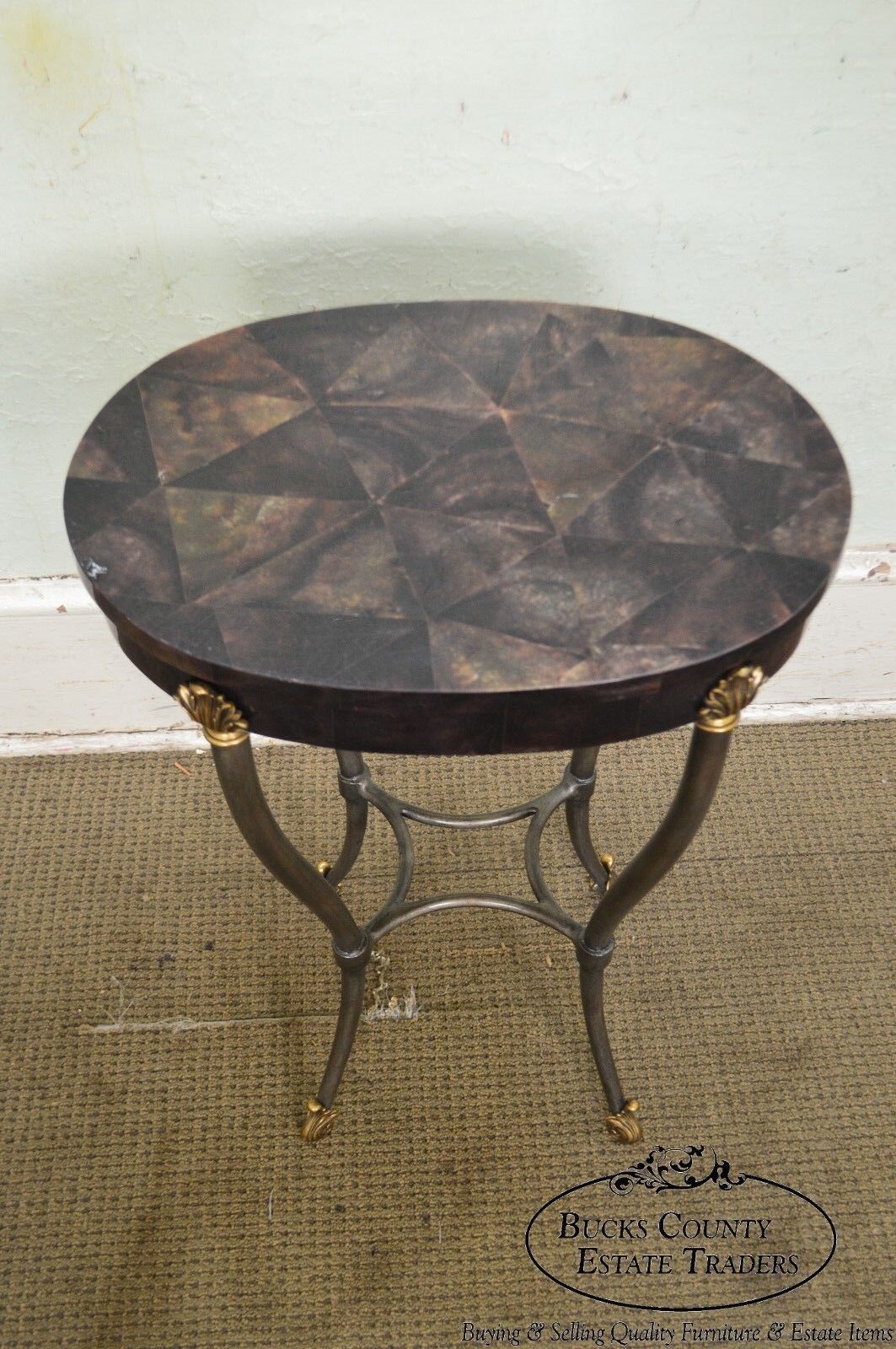 Ethan Allen Regency Style Faux Tessellated Horn Oval Side Table