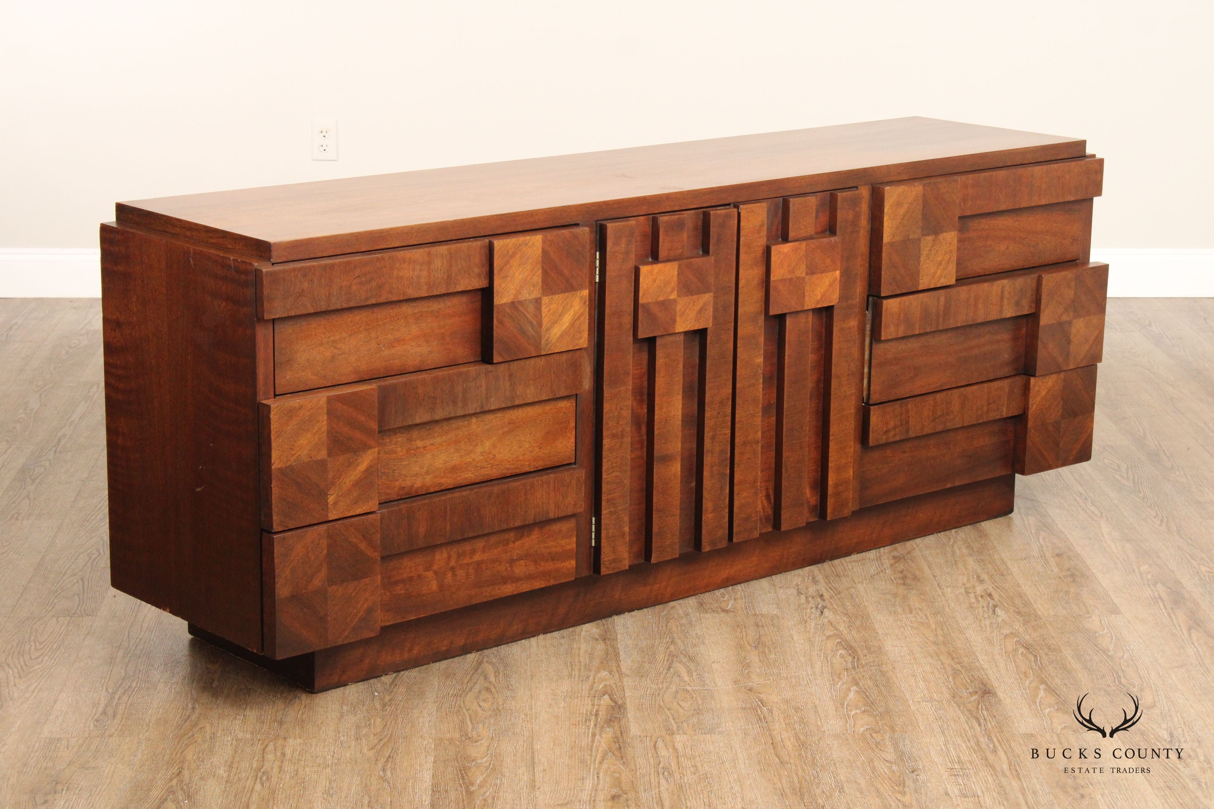 Lane 'Staccato' Brutalist Mid Century Modern Walnut Triple Chest