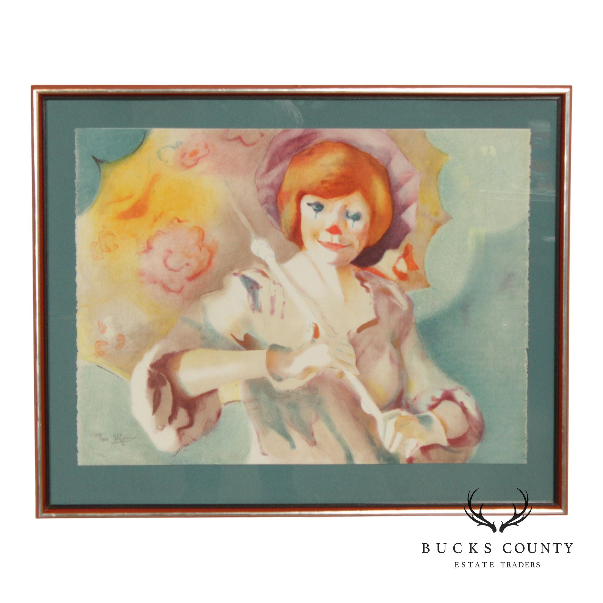 Philippe Alfieri Numbered Print, Clown with Parasol