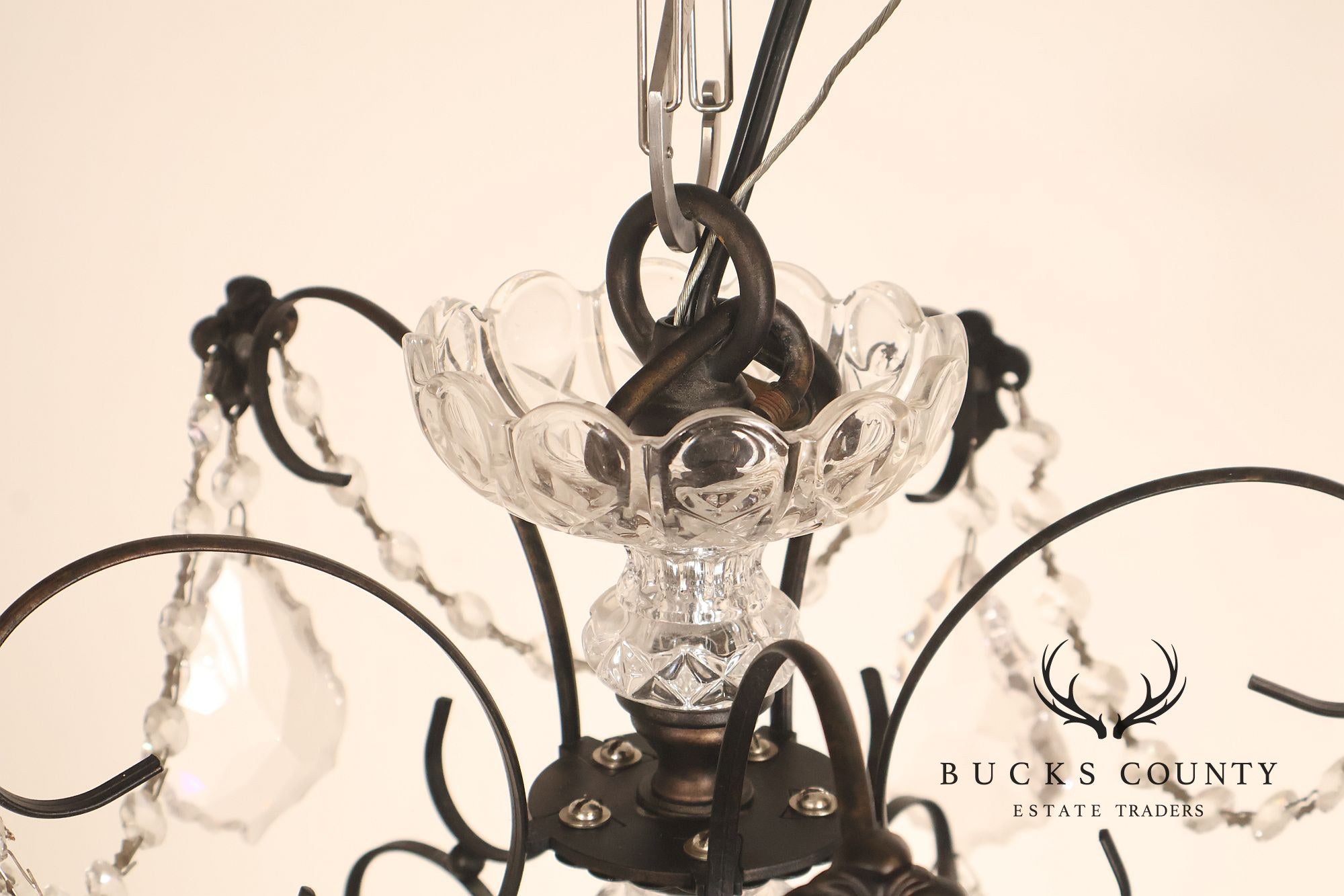 Large Twenty-Light Crystal And Wrought Iron 55" Chandelier
