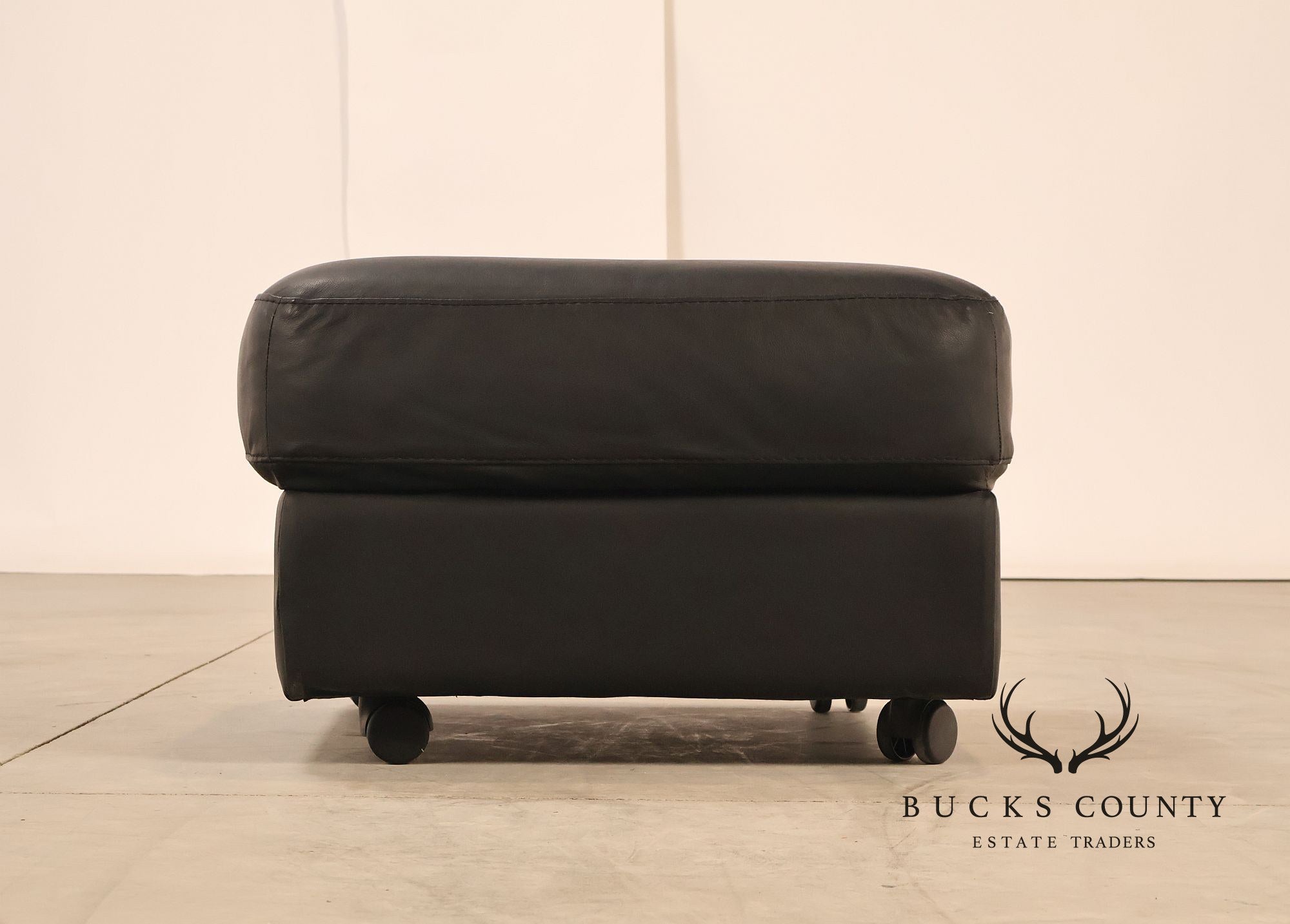 Brazialian Black Leather Modern Square Ottoman On Casters By Italsofa Bahia Ltda