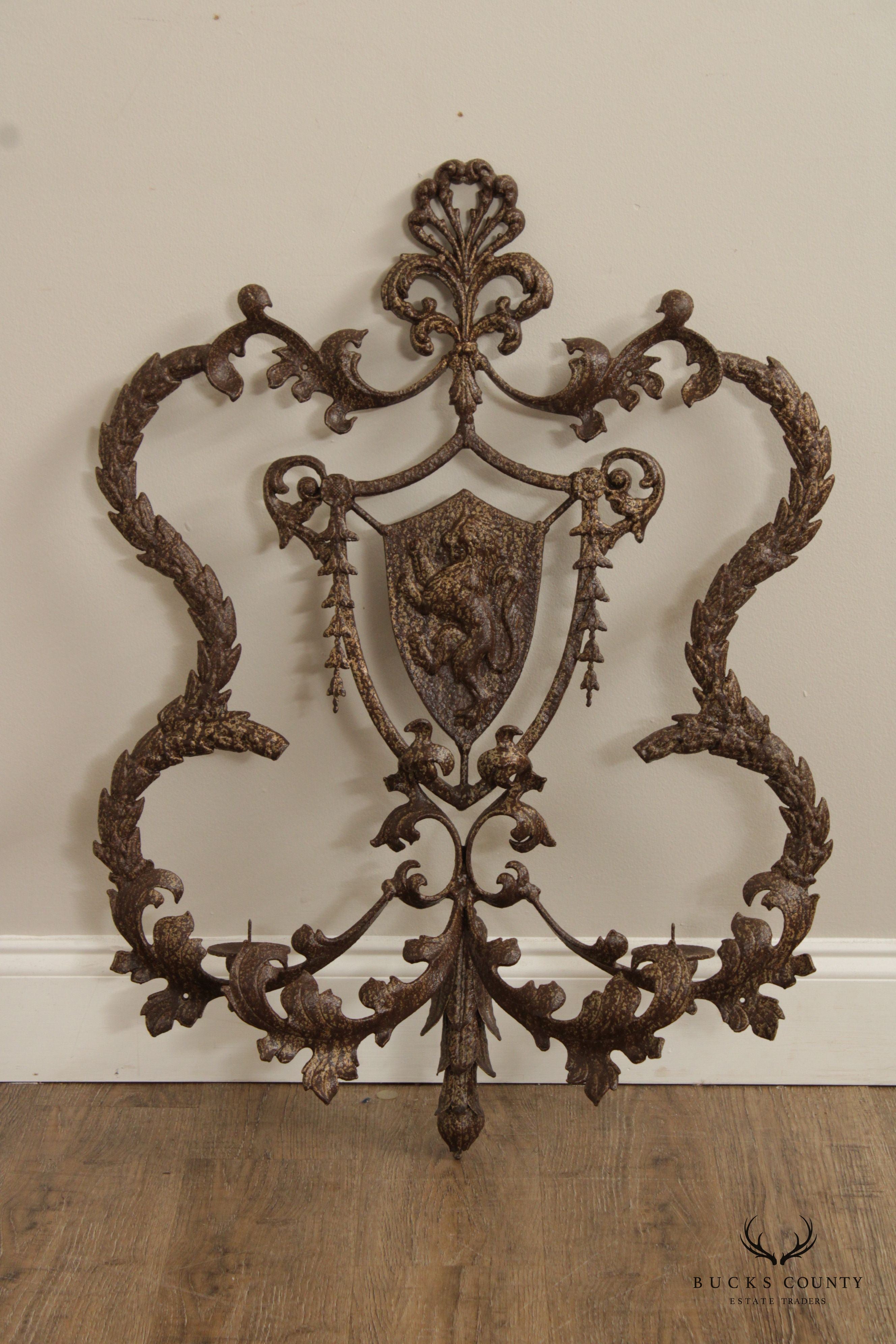 English Traditional Style Antiqued Iron Candle Sconce Wall Plaque