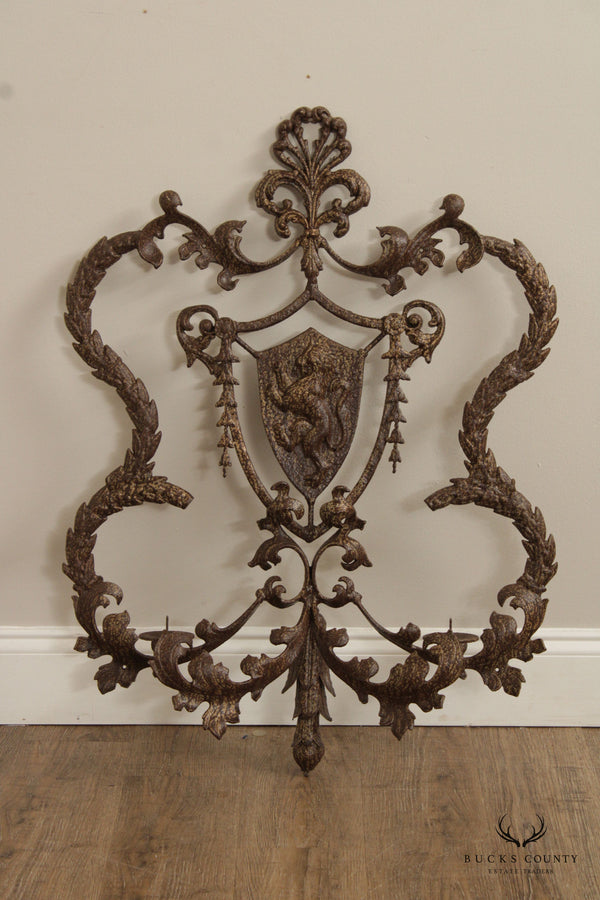 English Traditional Style Antiqued Iron Candle Sconce Wall Plaque