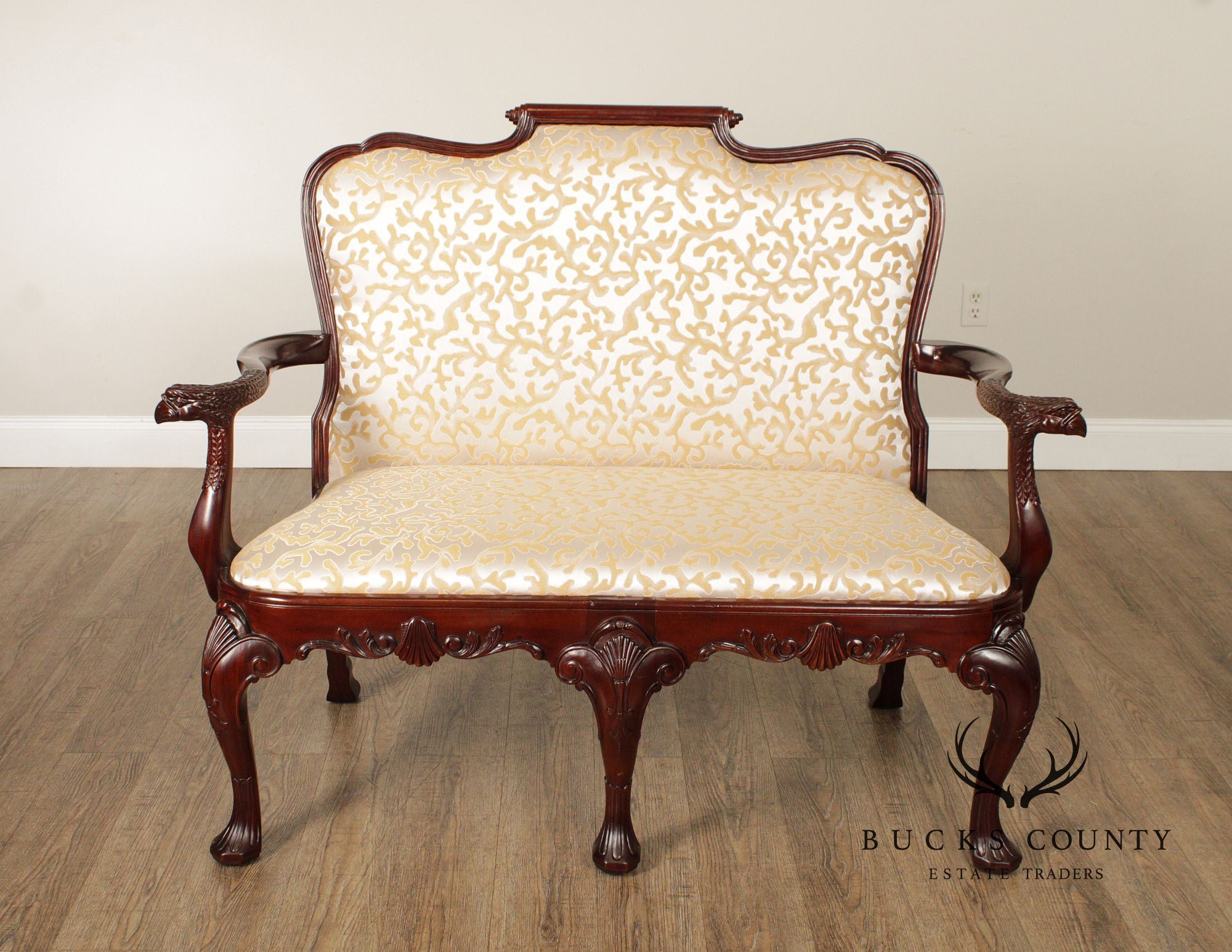 Maitland Smith Georgian Style Carved Mahogany Settee