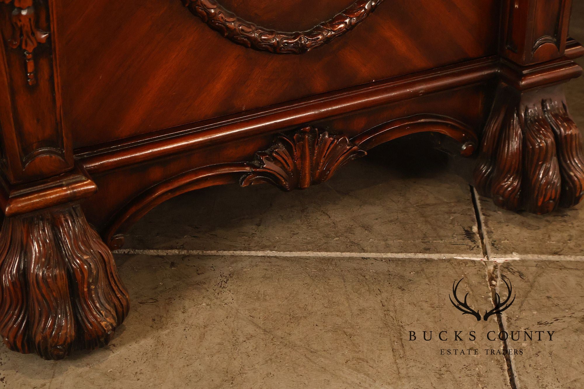 Maitland-Smith Carved Mahogany Leather Top Executive Partner's Desk