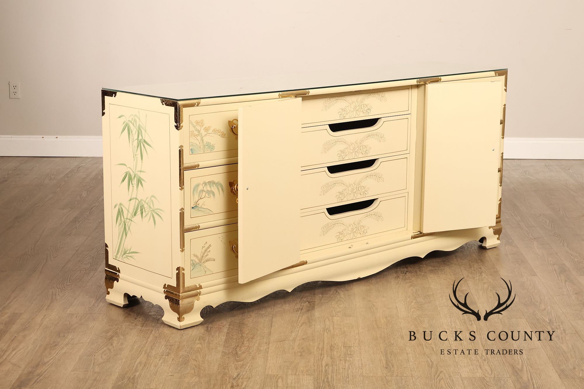Painted Chinoiserie Style Dresser With Brass Hardware