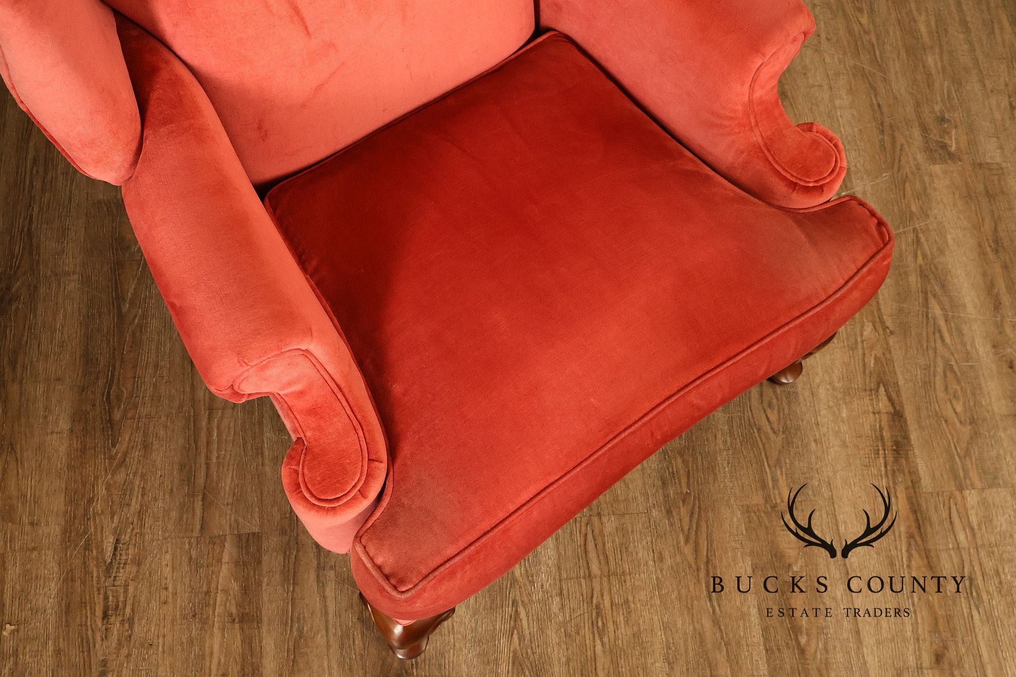 Thomasville Pair Of Traditional Coral Velvet Wingback Chairs