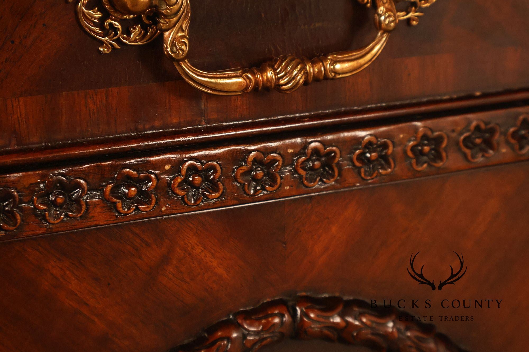 Maitland-Smith Carved Mahogany Leather Top Executive Partner's Desk