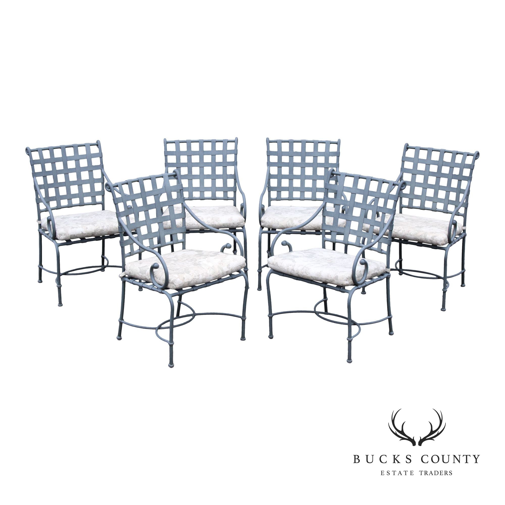 Brown Jordan Set of Six Iron Outdoor Patio Dining Chairs