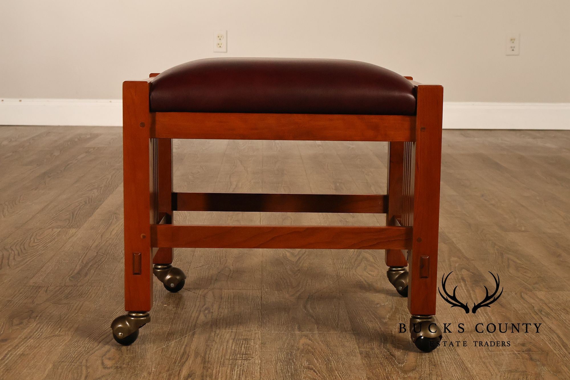 Stickley Mission Collection Pair Of Cherry And Leather Footstools