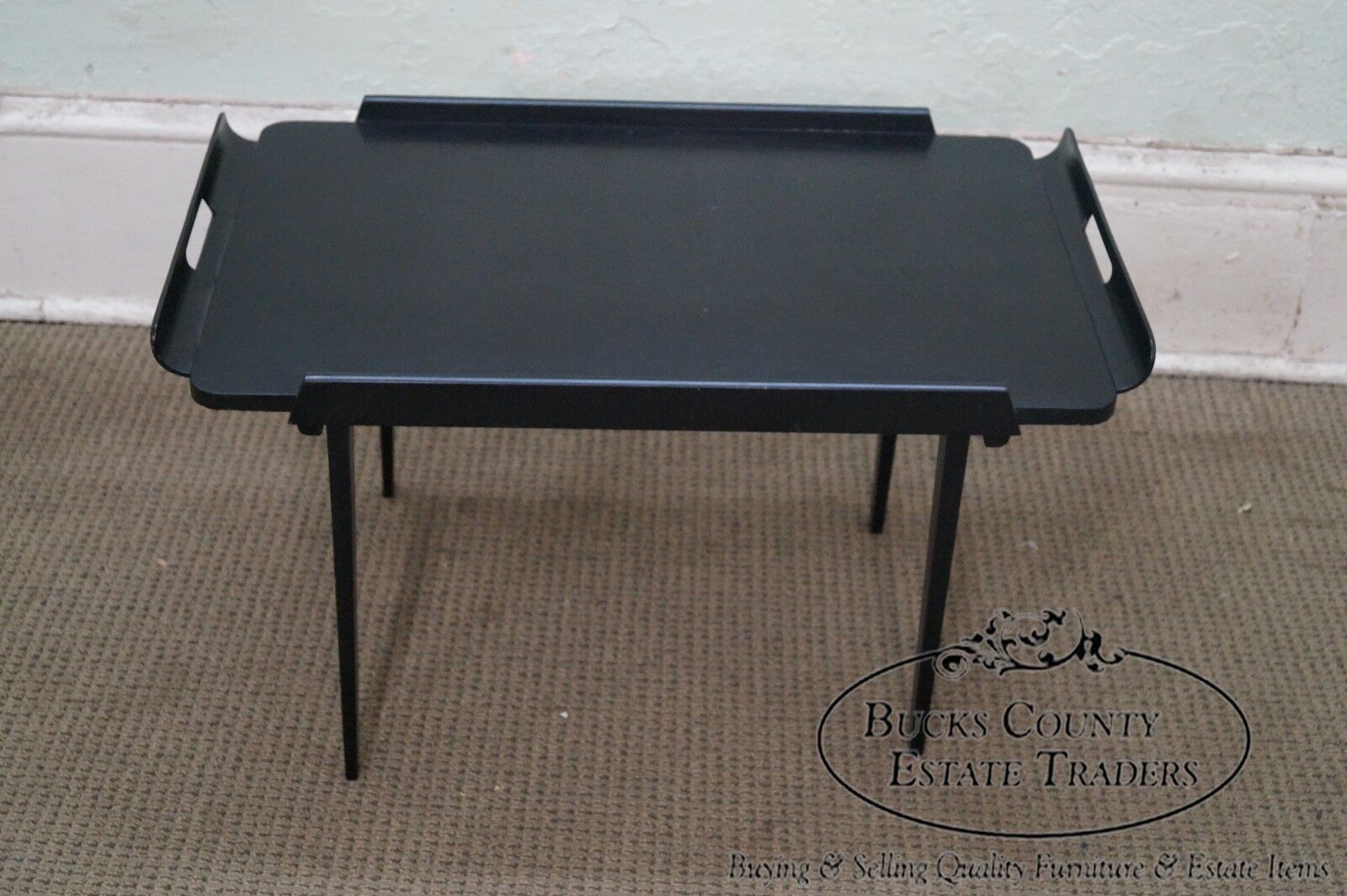 Italian Mid Century Modern Black Ebonized X Form Server Bar Cart