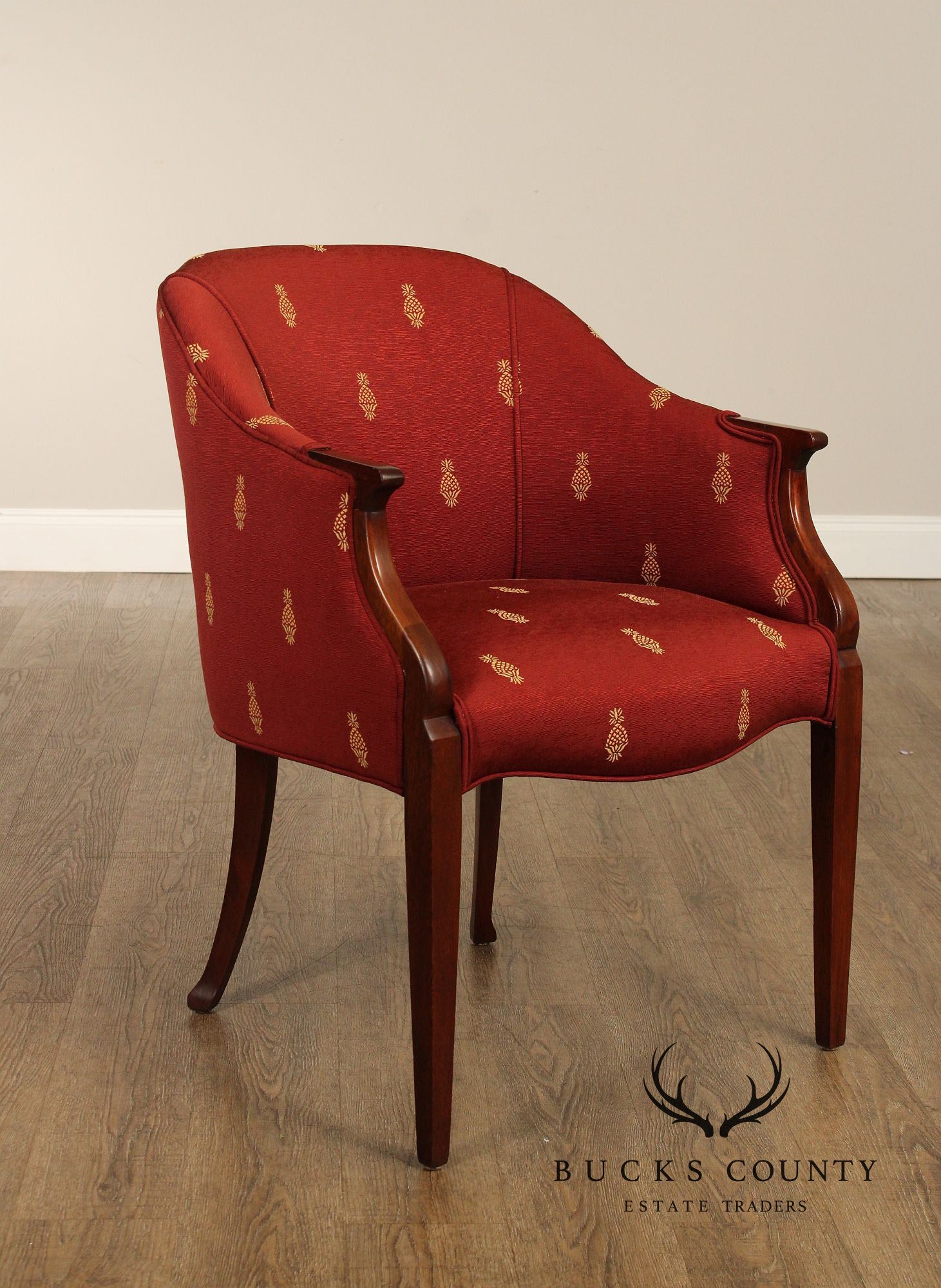 Federal Style Vintage Pair of Mahogany Barrel Back Tub Chairs