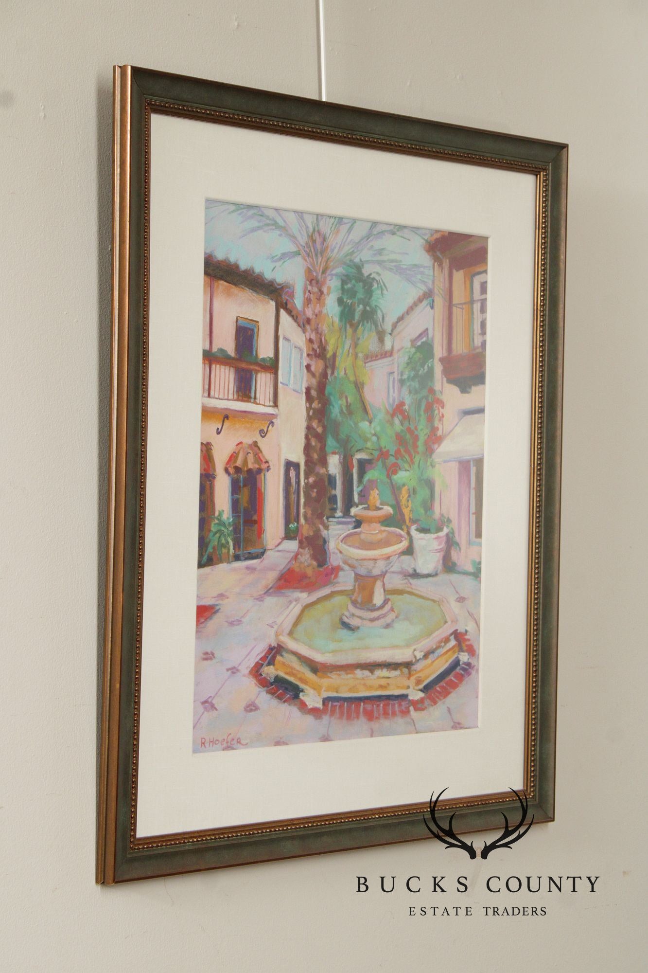 R. Hoefer Oil Pastel Painting, Spanish Courtyard