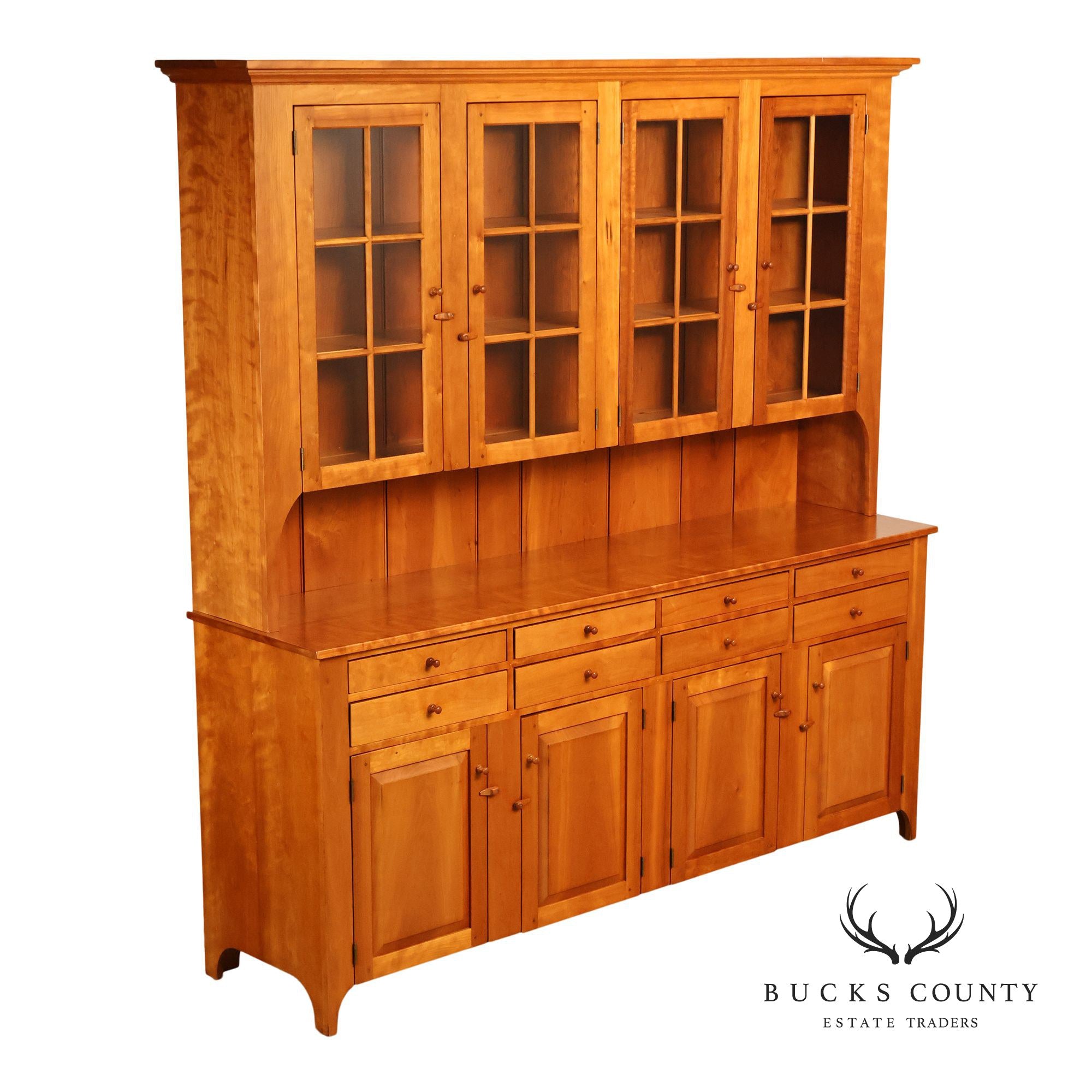Shaker Shoppe Cherry Stepback Cupboard With Glass Door Hutch