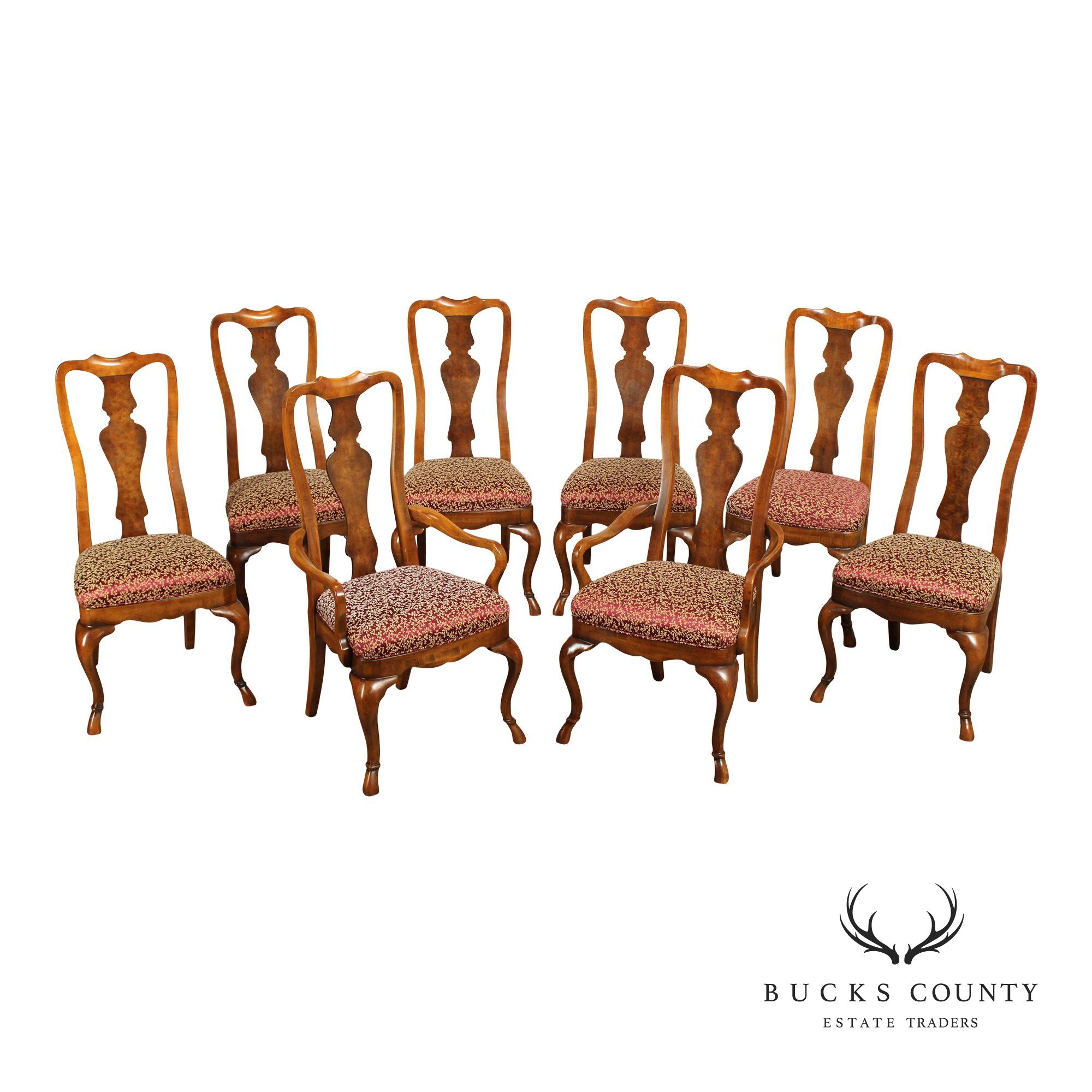 Drexel Heritage Queen Anne Style Set of Eight Dining Chairs