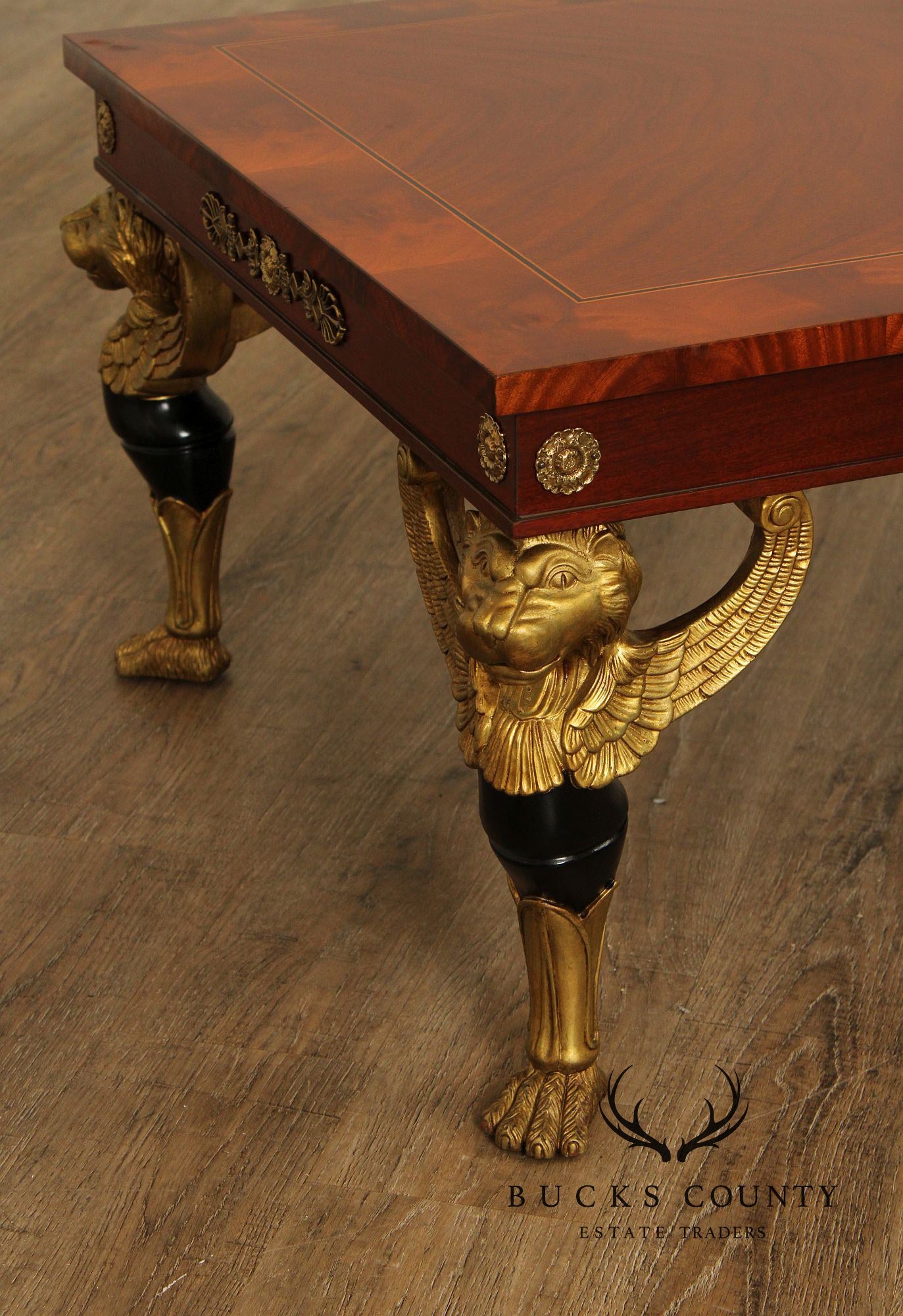 Kindel Empire Style Partial Gilt Carved Mahogany Coffee Table