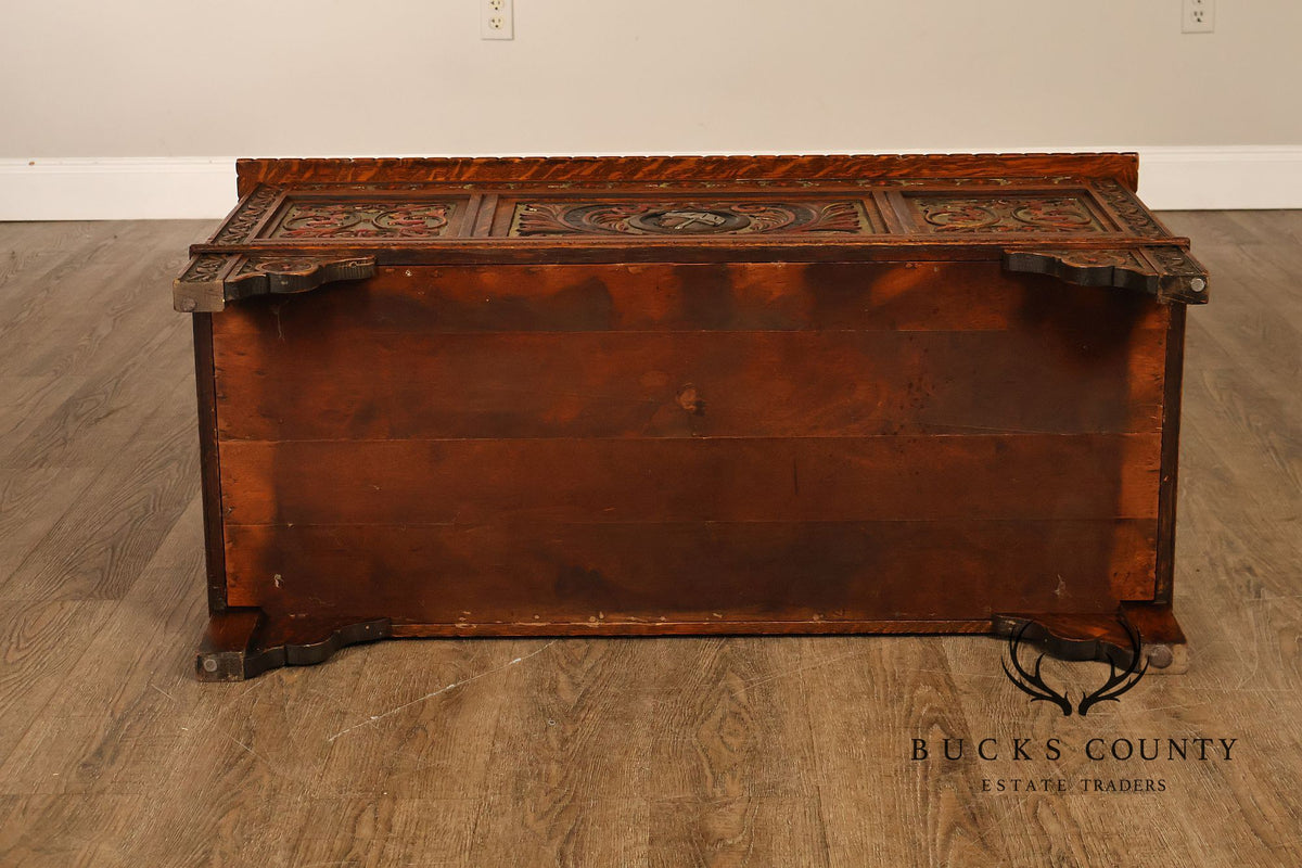 Berkey & Gay Carved And Painted Oak Spanish Revival Storage Chest