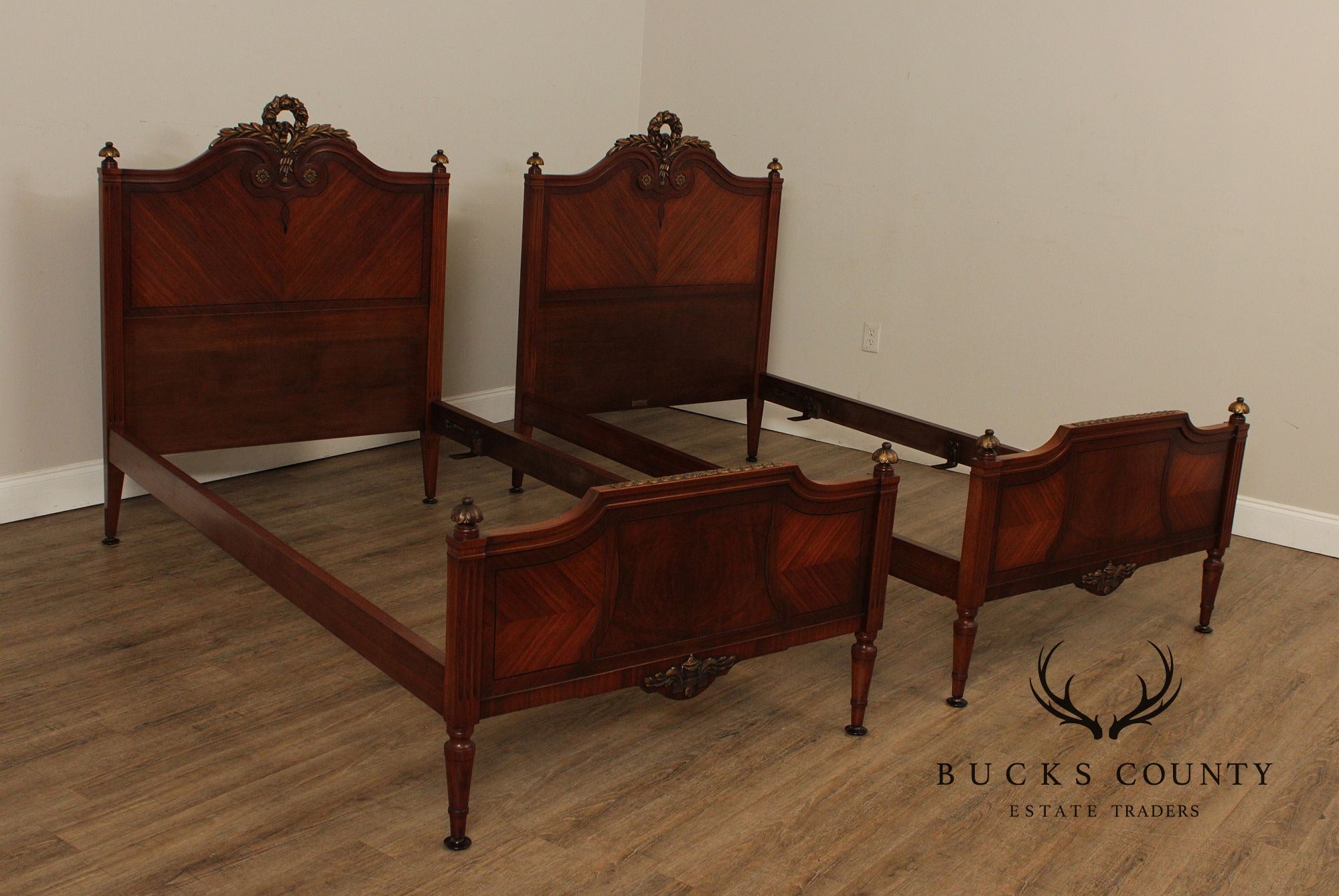 1930's Tobey Furniture Company French Style Pair Of Walnut Twin Beds