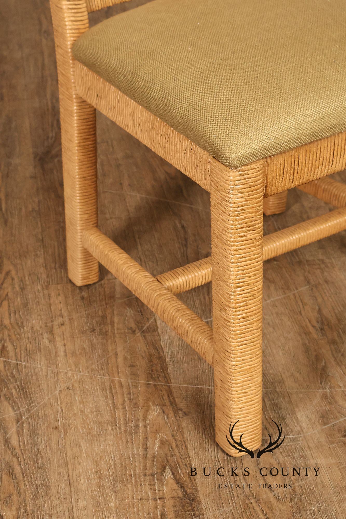 Vintage Wicker Set Of Six Dining Chairs With Upholstered Seats