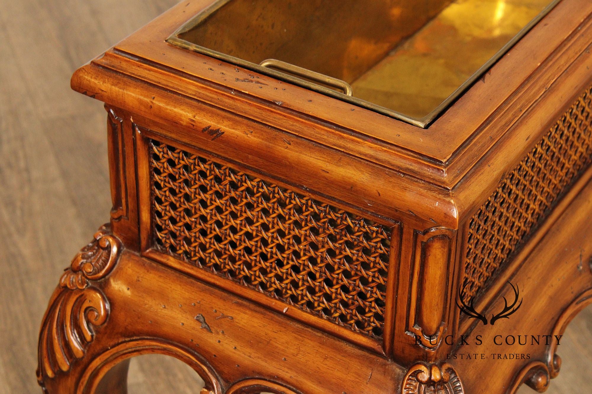 Maitland Smith Carved Mahogany and Rattan Planter