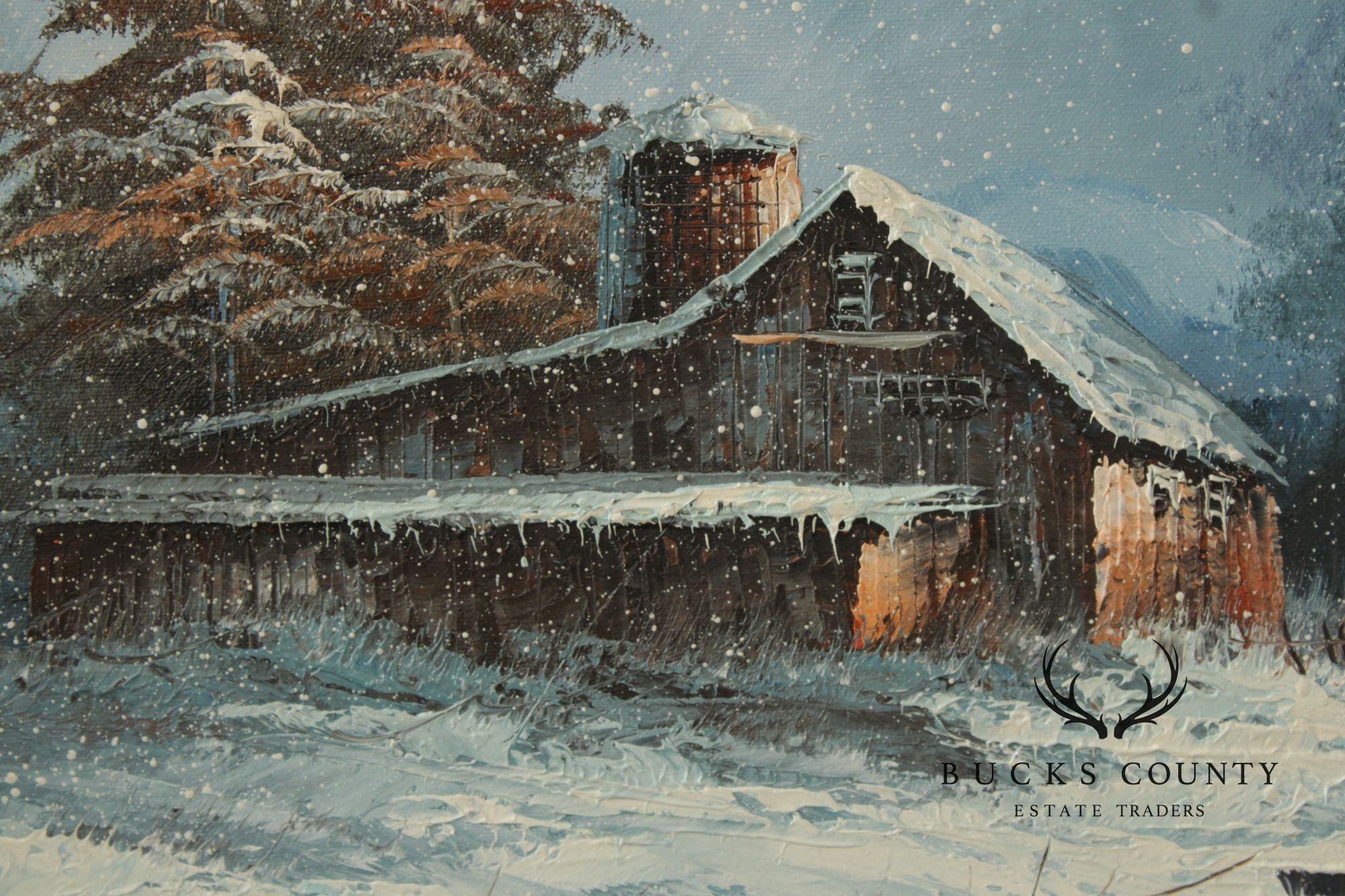 Rozario Winter Landscape Oil Painting, Barn in Snow