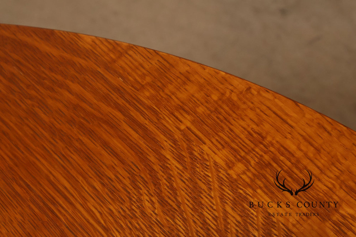 Stickley Mission Collection Round Oak Pedestal Dining Table With Two Leaves