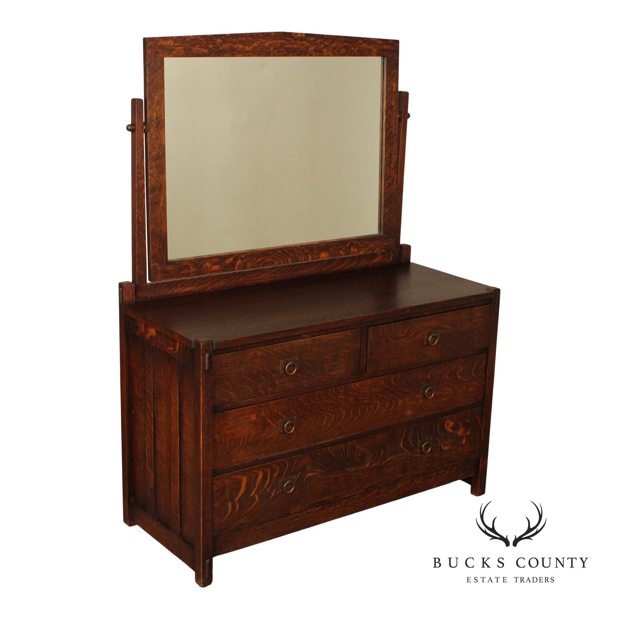 Warren Hile Studios Mission Style Oak Dresser with Mirror