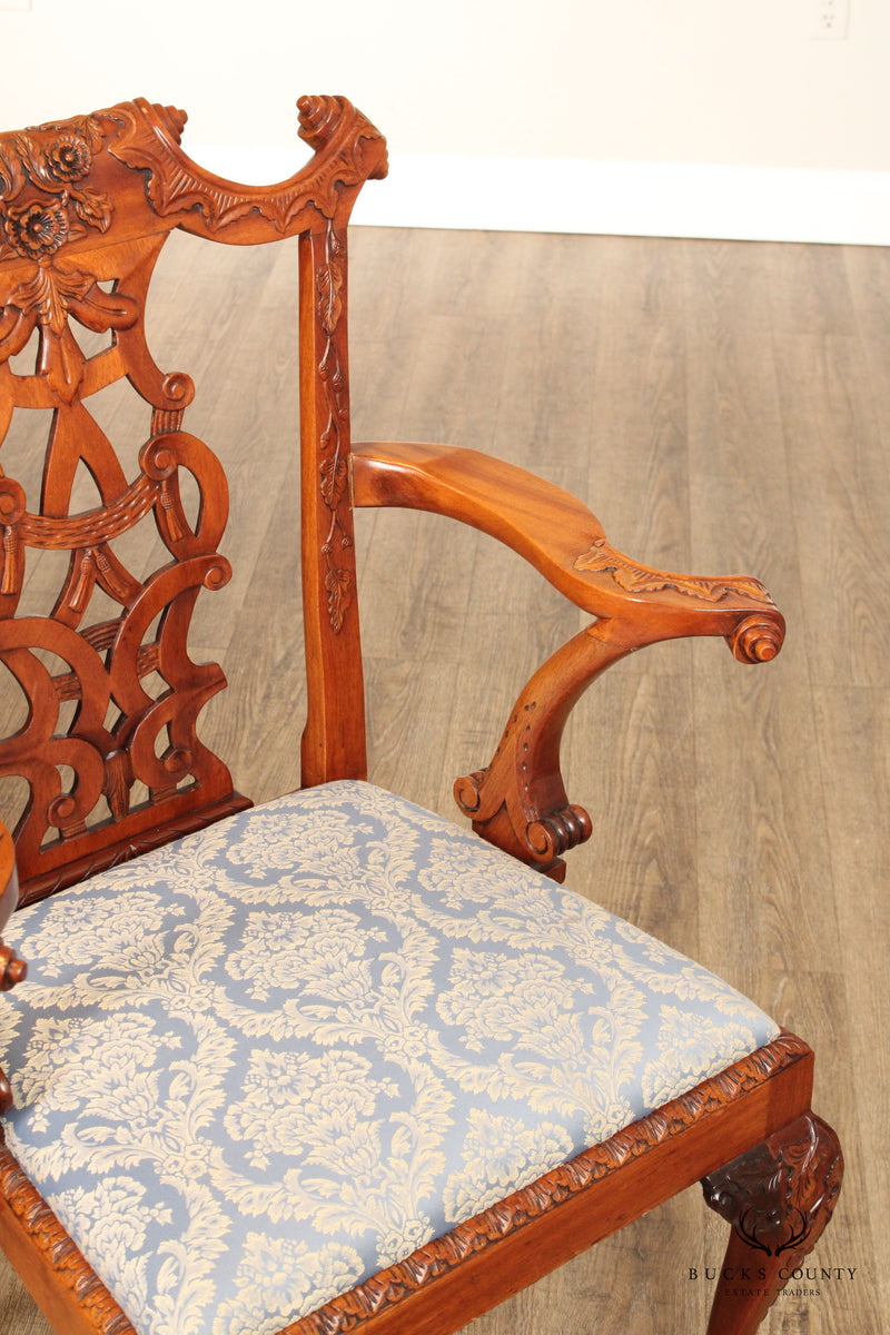 Georgian Style Set of Eight Carved Mahogany Dining Chairs