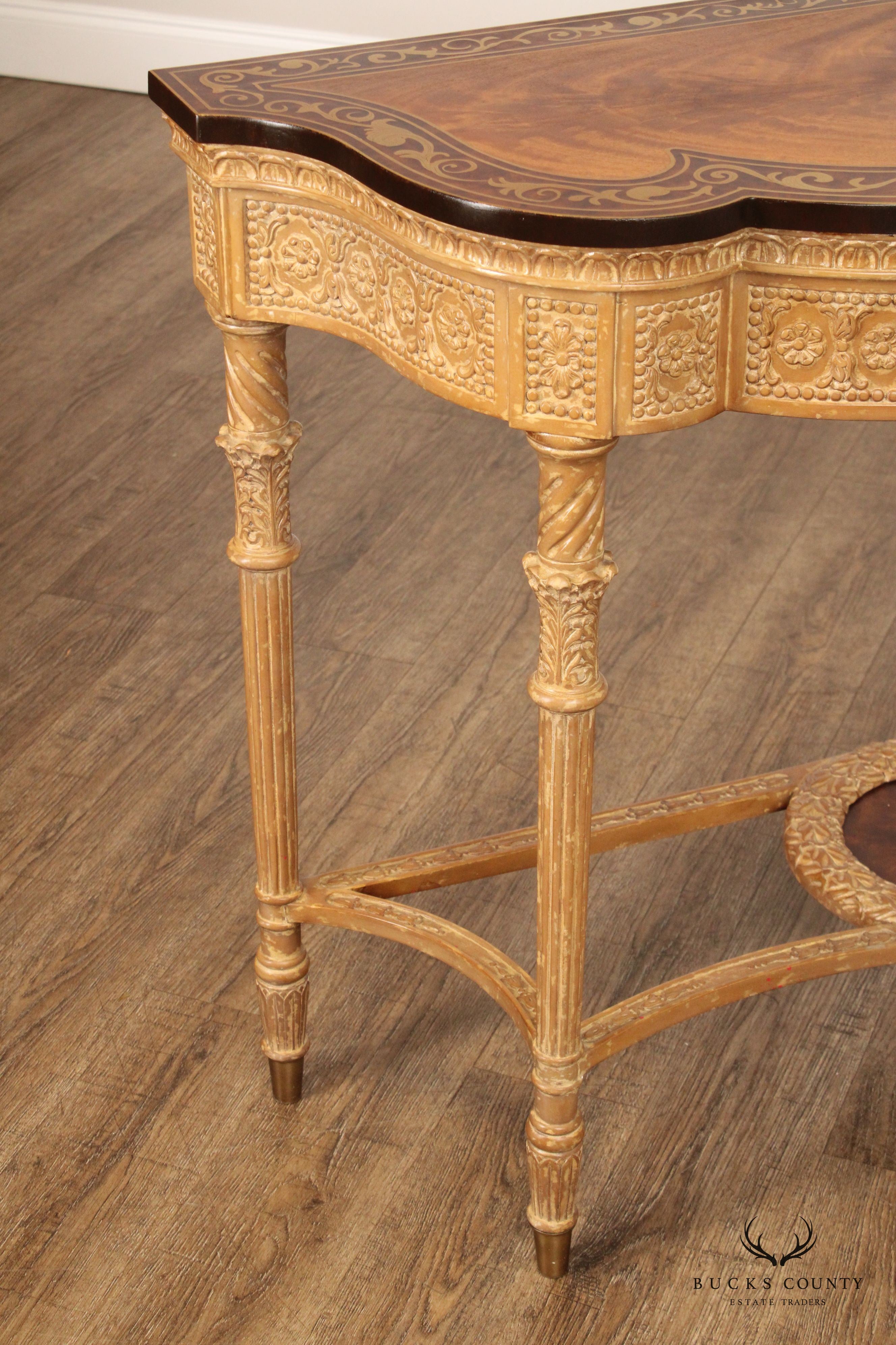 Theodore Alexander Italian Style Marquetry Inlaid Console Table