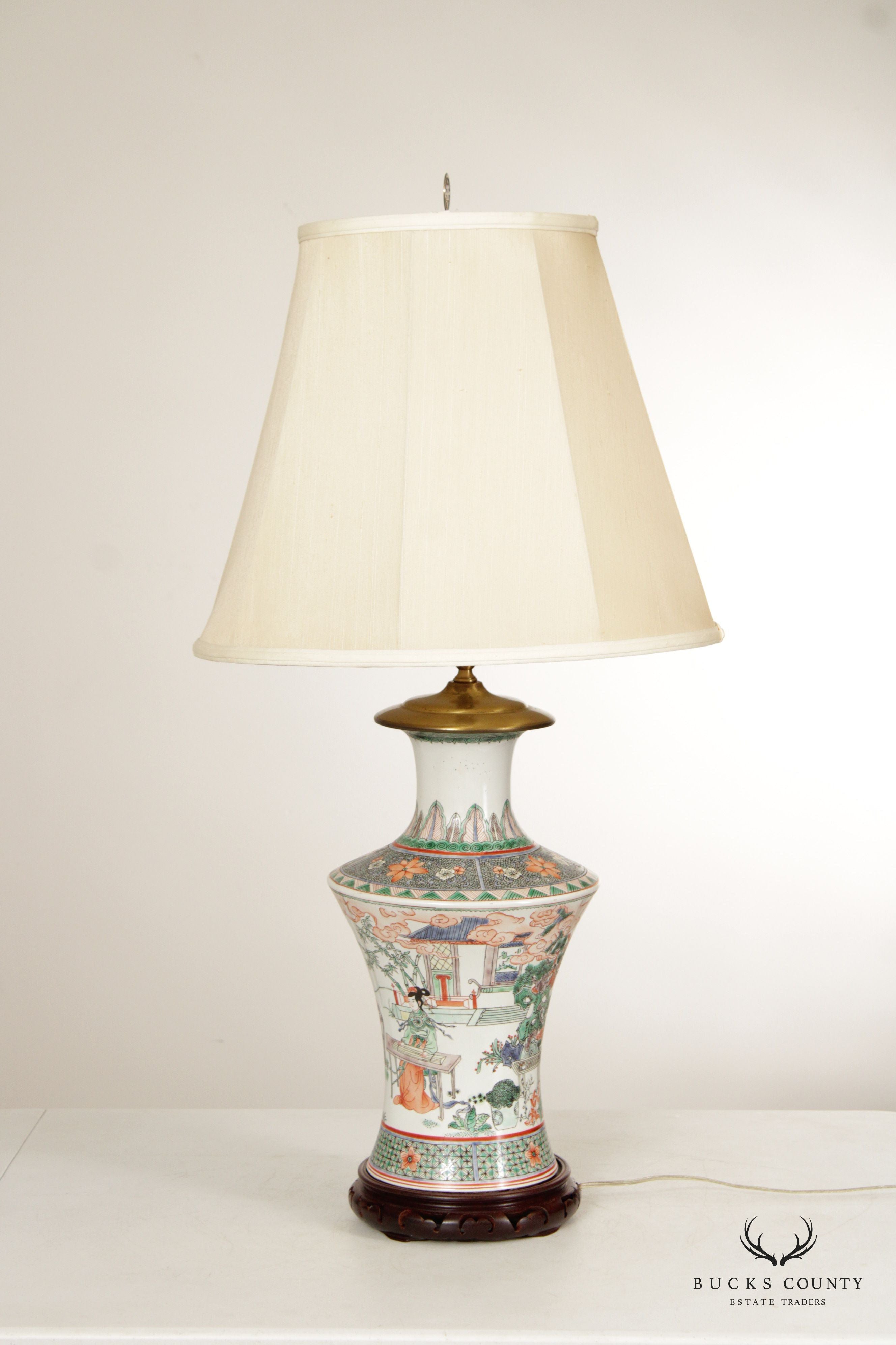 Chinese Enameled Porcelain Vasiform Table Lamp