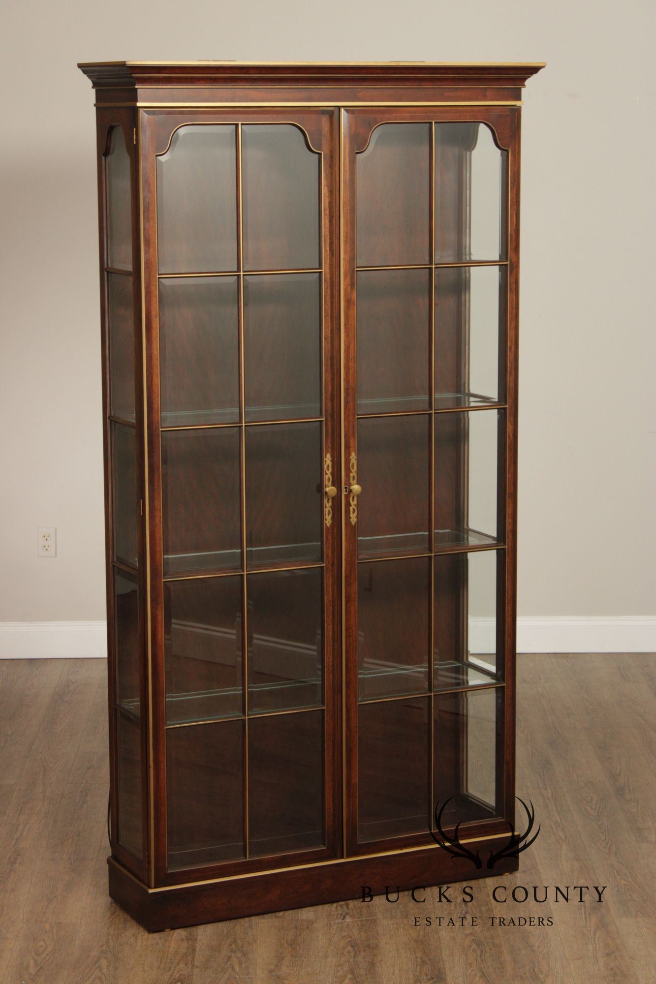 Union National Traditional Cherry Lighted Two Door Display Cabinet