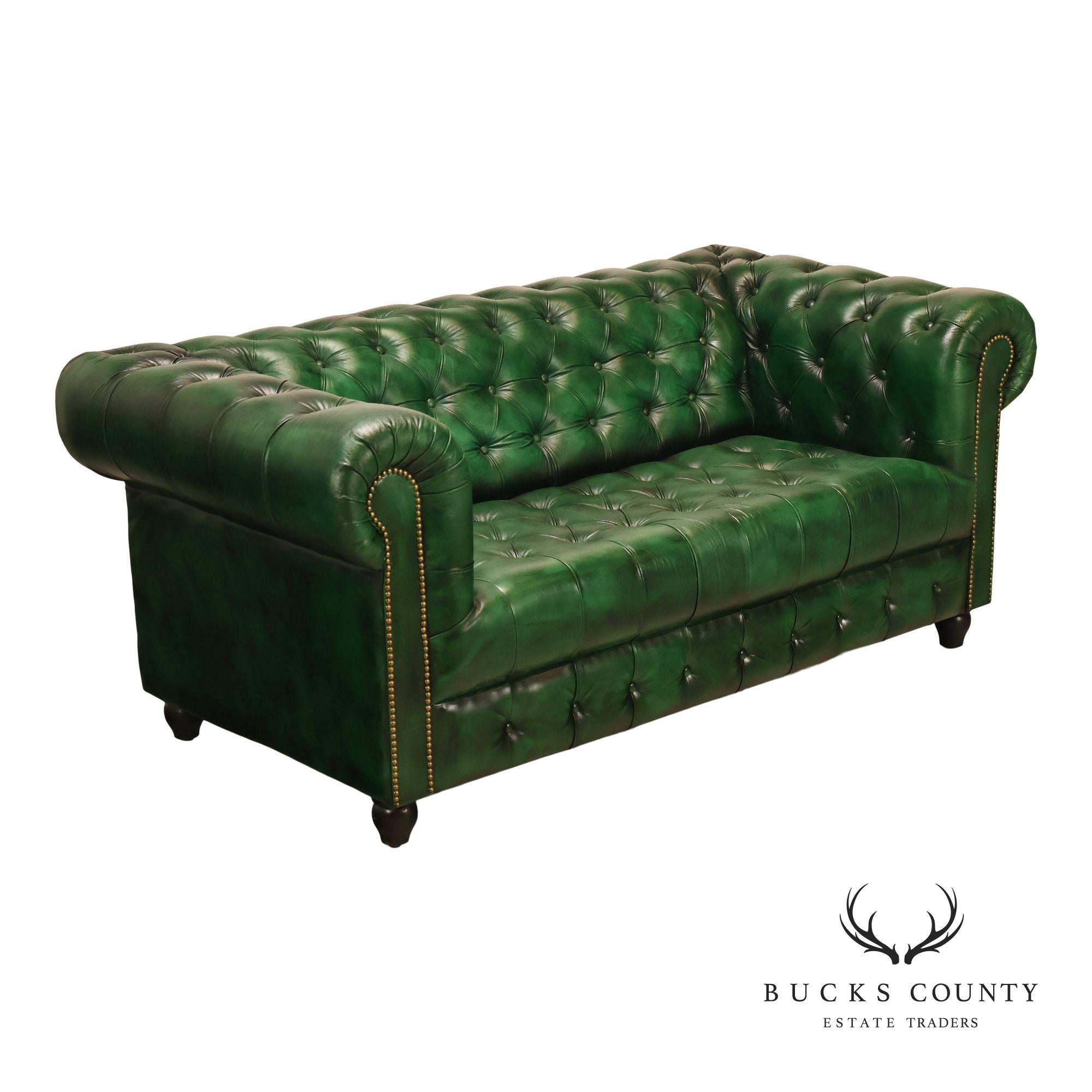 Chesterfield Style Green Leather Sofa