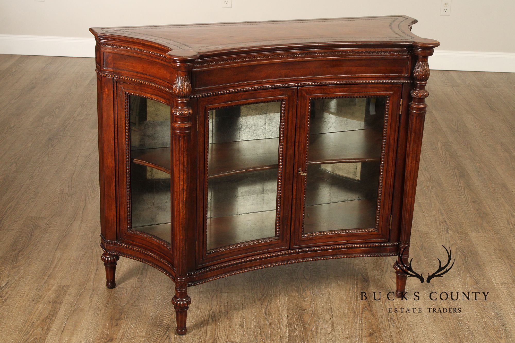 English Regency Style Leather Display Console Cabinet or Bookcase